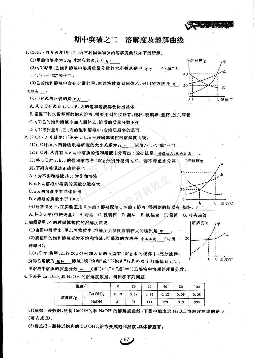 2015年思維新觀察九年級化學下冊人教版 第67頁