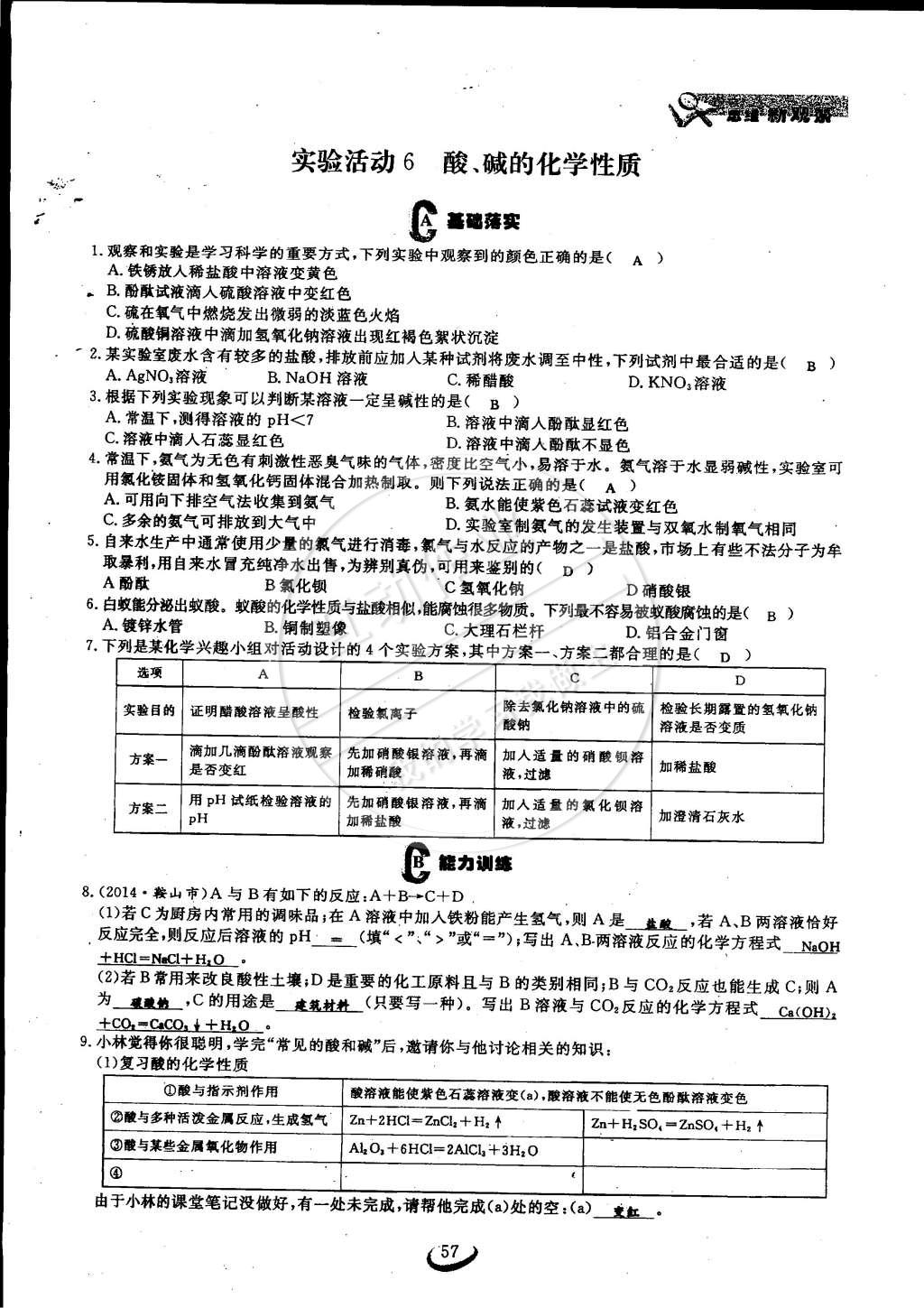 2015年思維新觀察九年級化學(xué)下冊人教版 第57頁