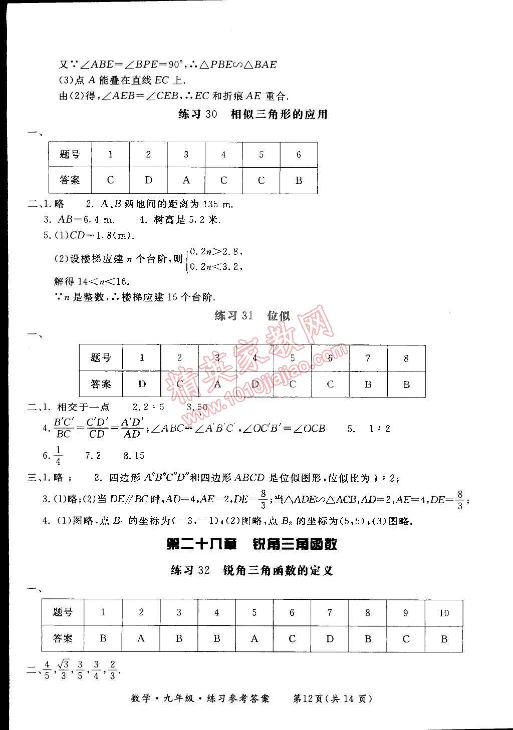 2014年新課標(biāo)形成性練習(xí)與檢測(cè)九年級(jí)數(shù)學(xué)全一冊(cè) 第30頁(yè)