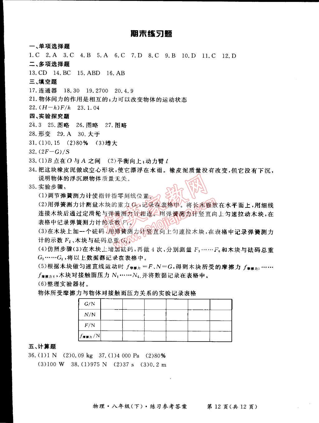 2015年新課標形成性練習與檢測八年級物理下冊 第12頁