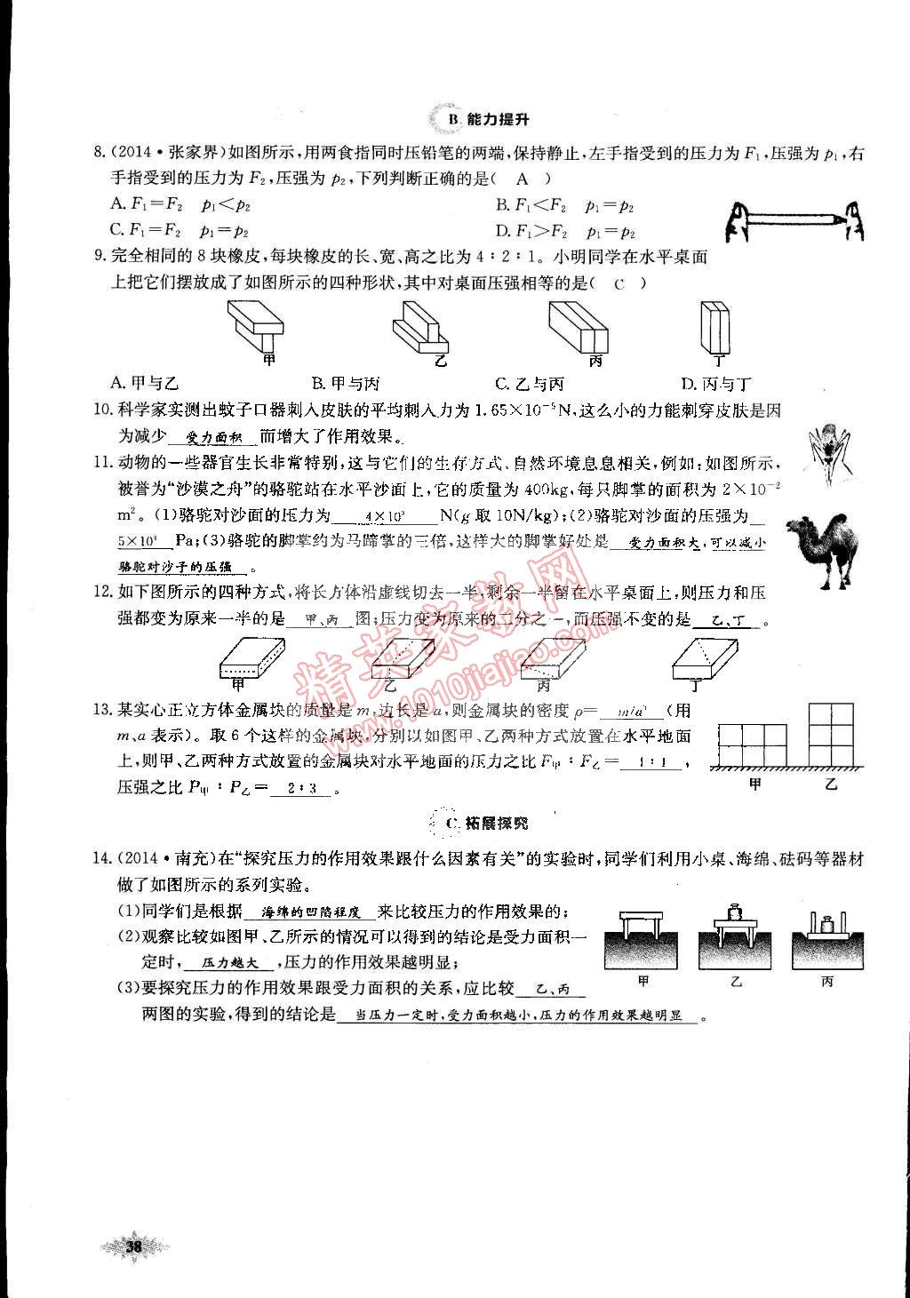 2015年思維新觀察課前課后八年級物理下冊人教版 第38頁