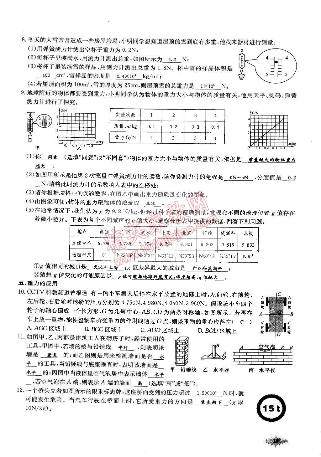 2015年思維新觀察課前課后八年級(jí)物理下冊(cè)人教版 第15頁(yè)