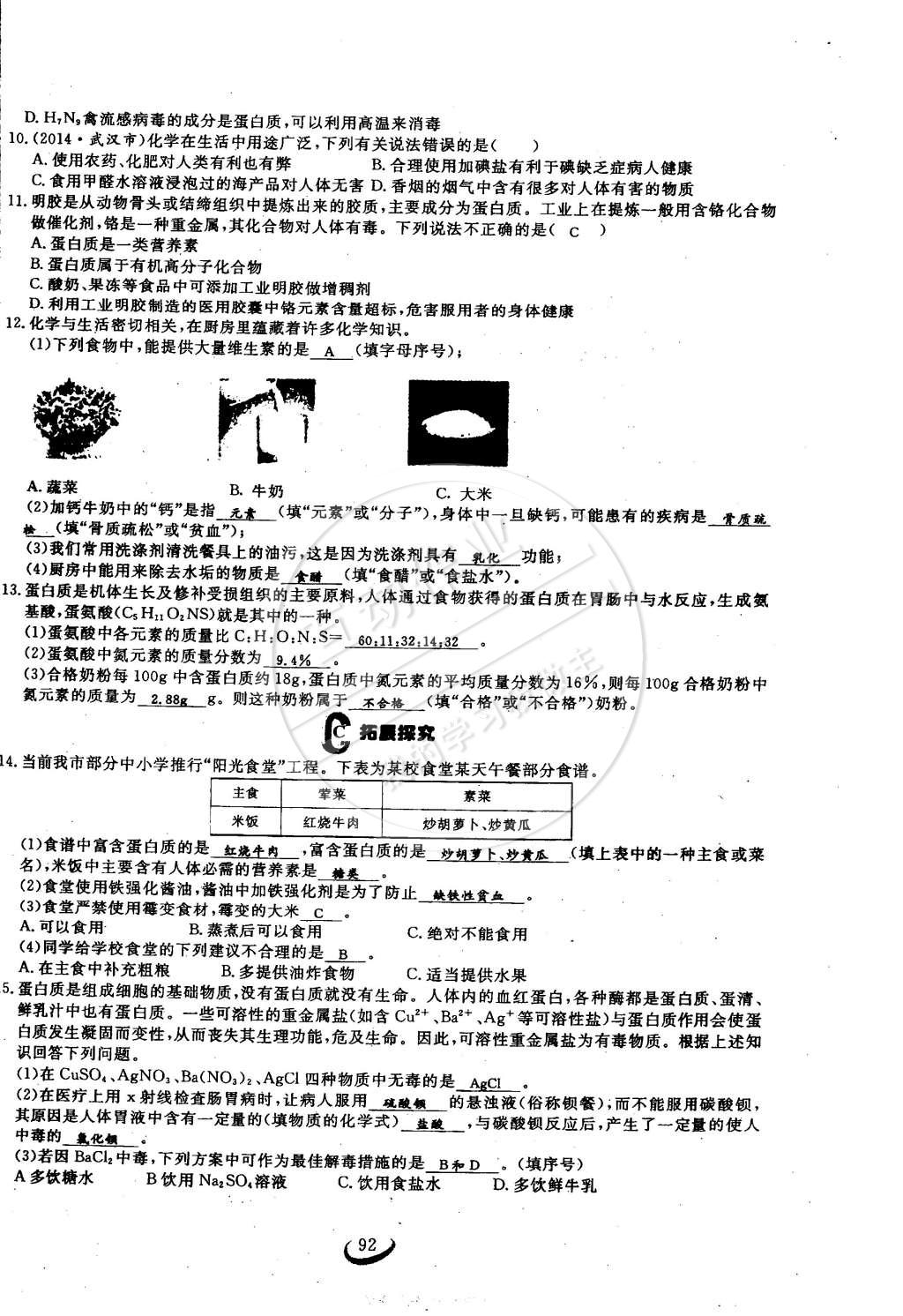 2015年思維新觀察九年級(jí)化學(xué)下冊(cè)人教版 第92頁