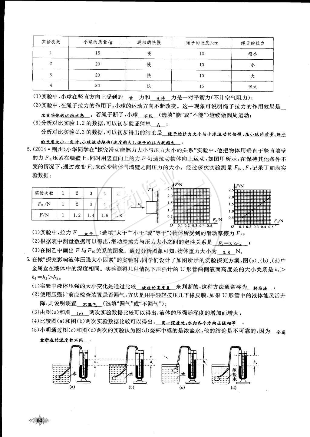 2015年思維新觀察課前課后八年級(jí)物理下冊(cè)人教版 第62頁(yè)