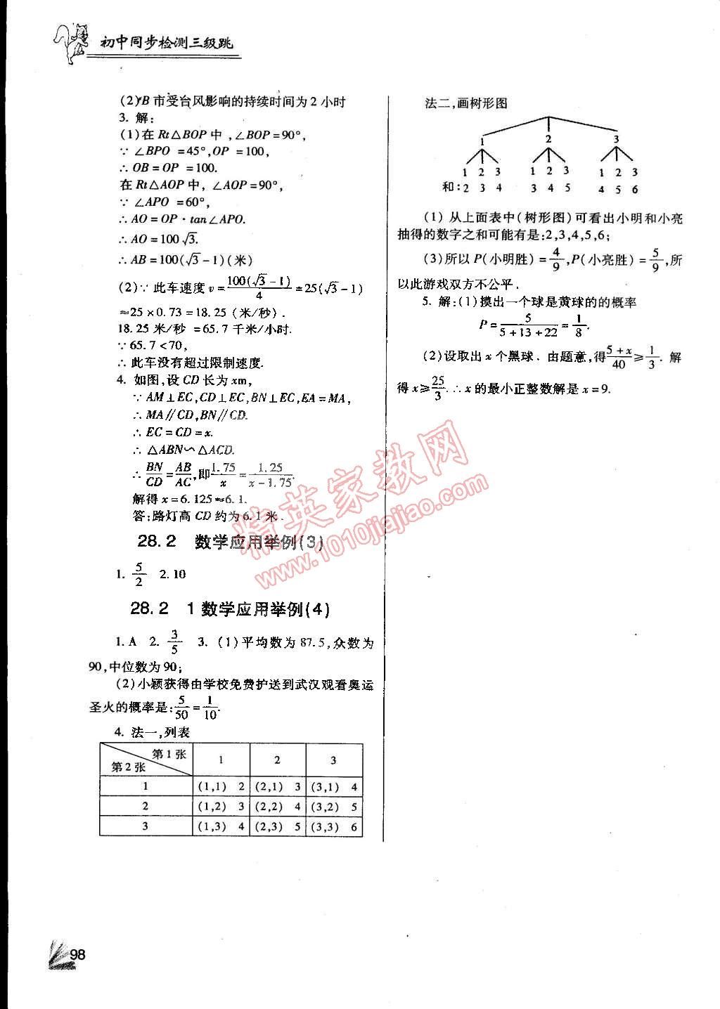 2015年數(shù)學(xué)同步檢測3級跳九年級下冊人教版 第9頁