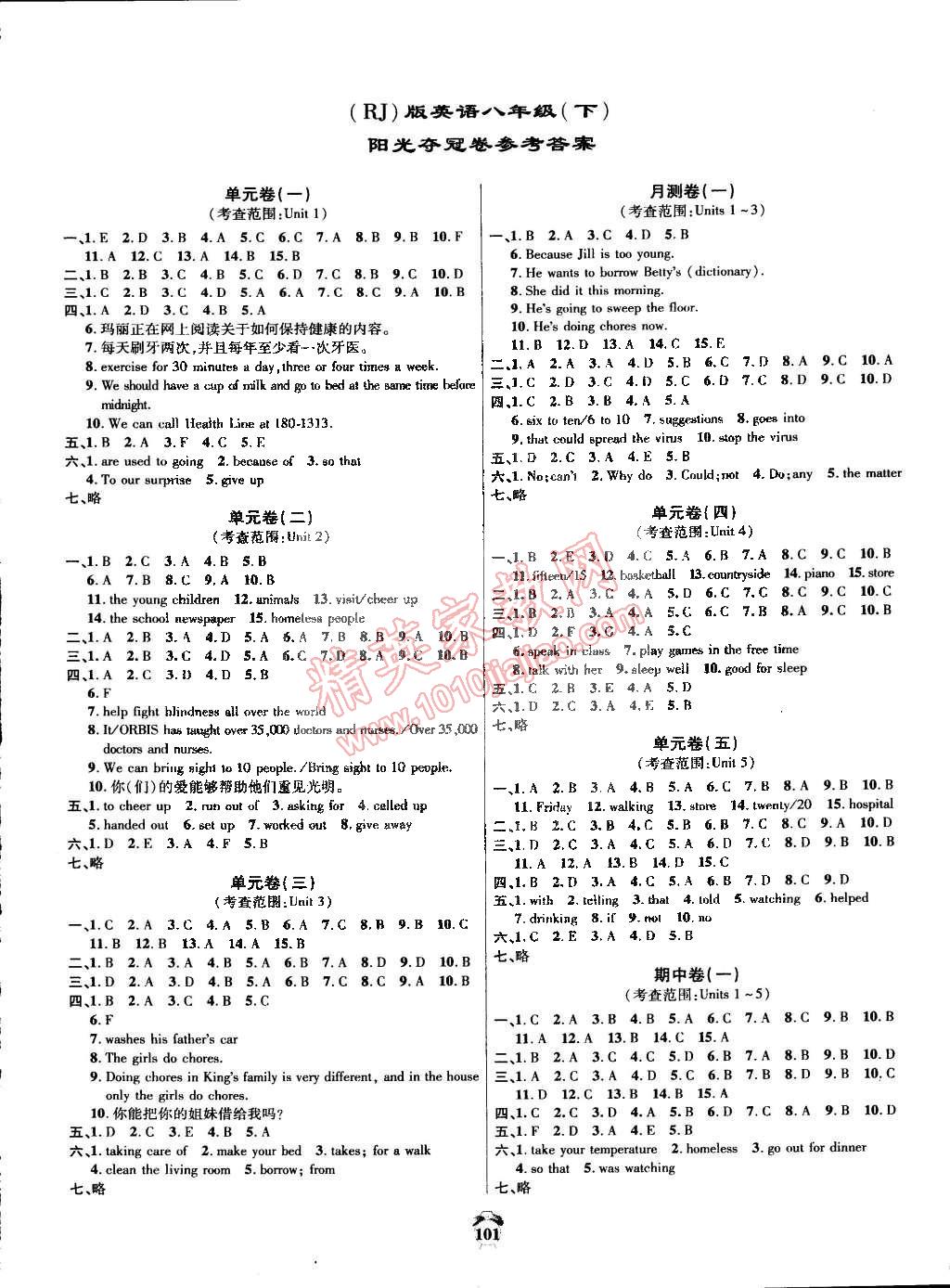 2015年轻松23套阳光夺冠八年级英语下册人教版 第1页