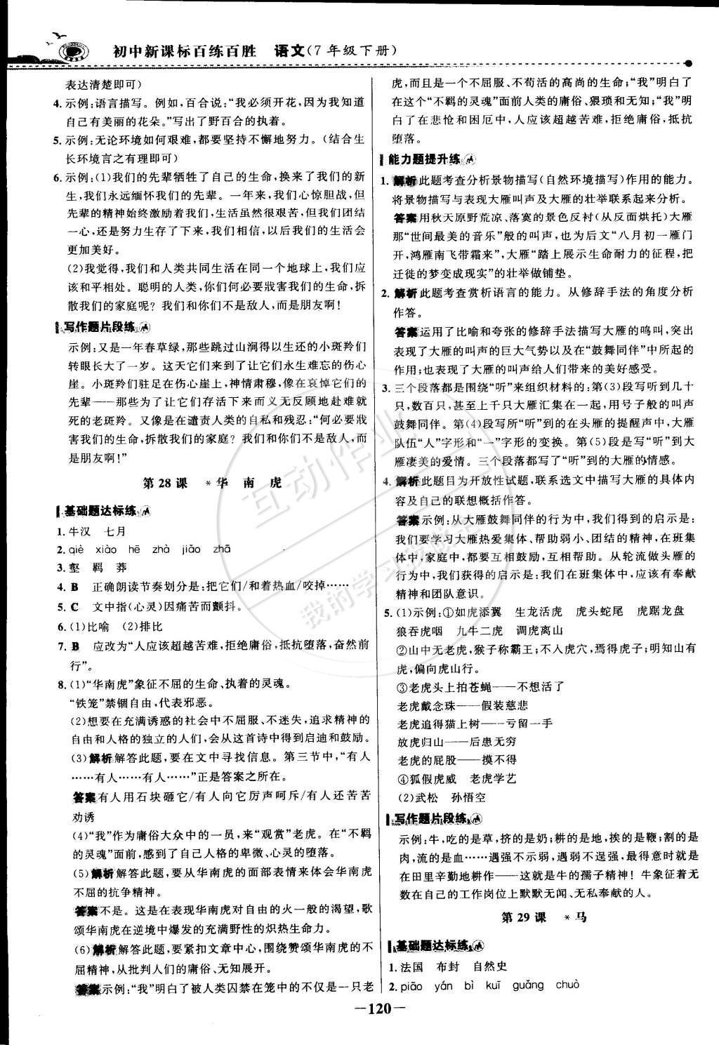 2015年世紀(jì)金榜百練百勝七年級(jí)語(yǔ)文下冊(cè) 參考答案第42頁(yè)