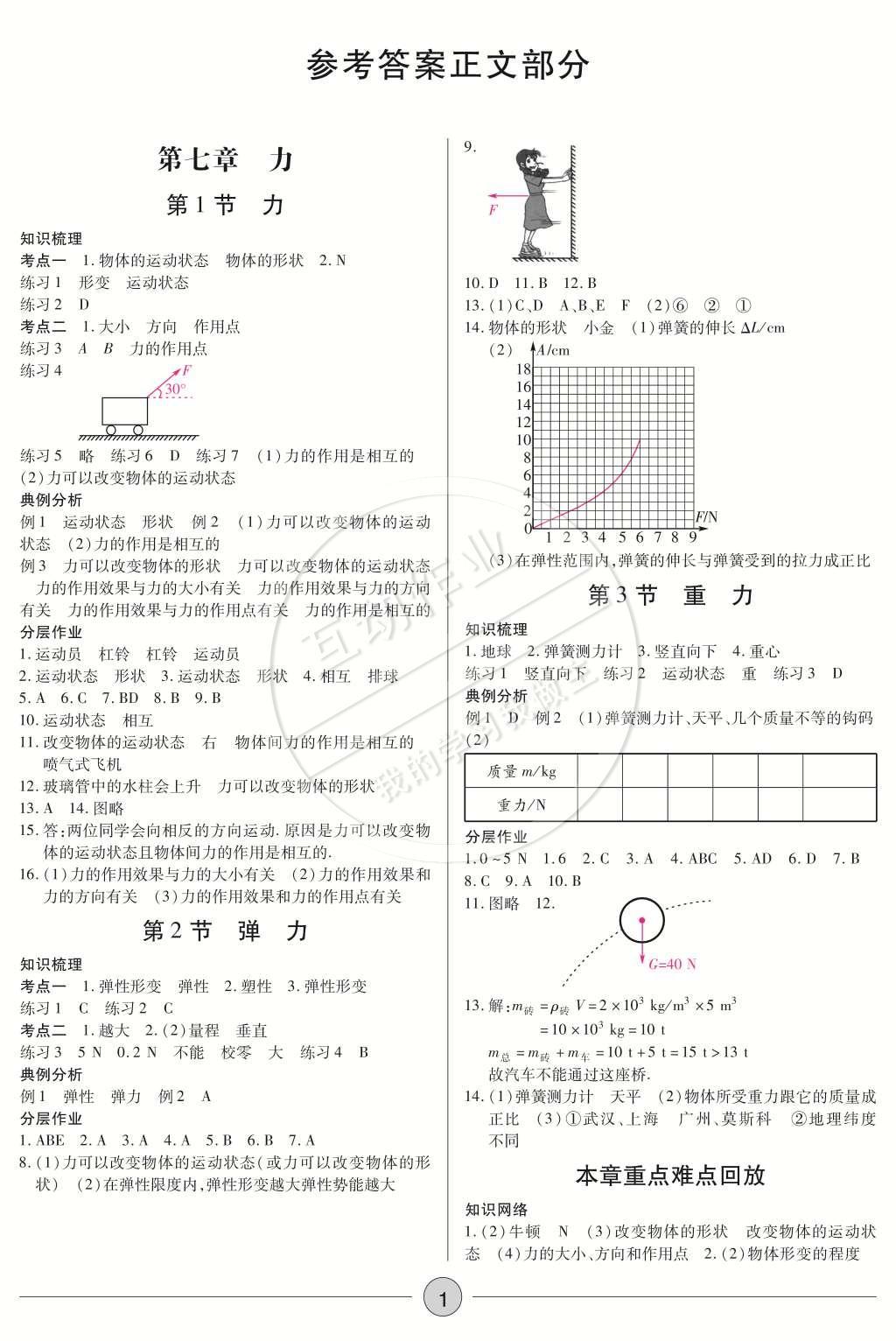 2015年一课一练创新练习八年级物理下册人教版 参考答案第14页