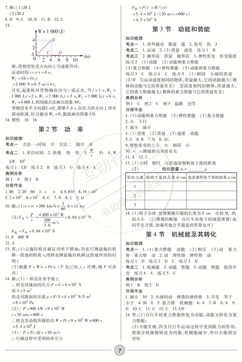 2015年一课一练创新练习八年级物理下册人教版 参考答案第20页