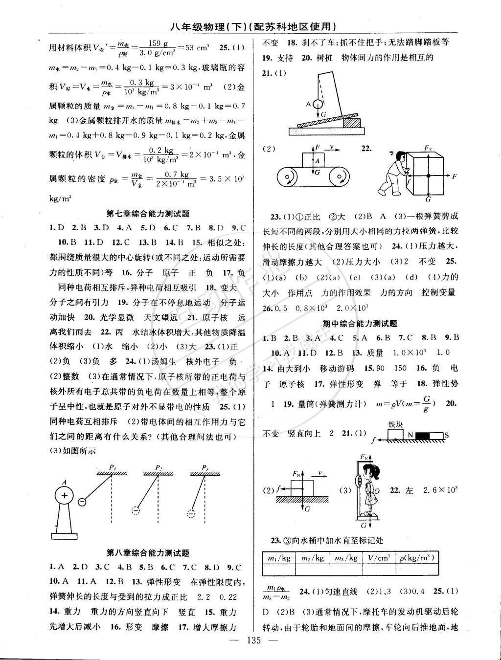 2015年黃岡100分闖關(guān)一課一測八年級物理下冊蘇科版 參考答案第29頁