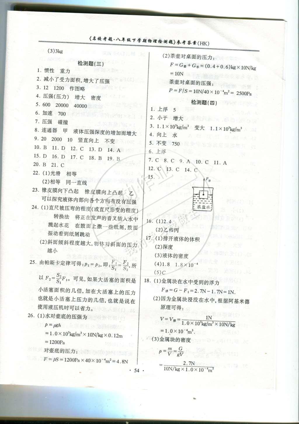 2015年名?？碱}八年級(jí)物理下冊(cè)滬科版 第10頁