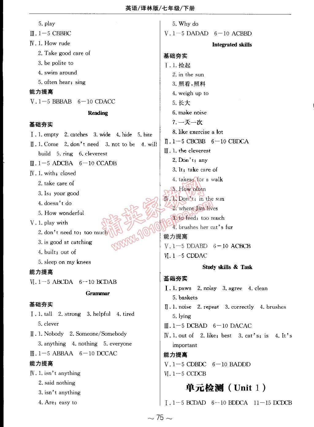 2015年新編基礎訓練七年級英語下冊譯林版 第11頁