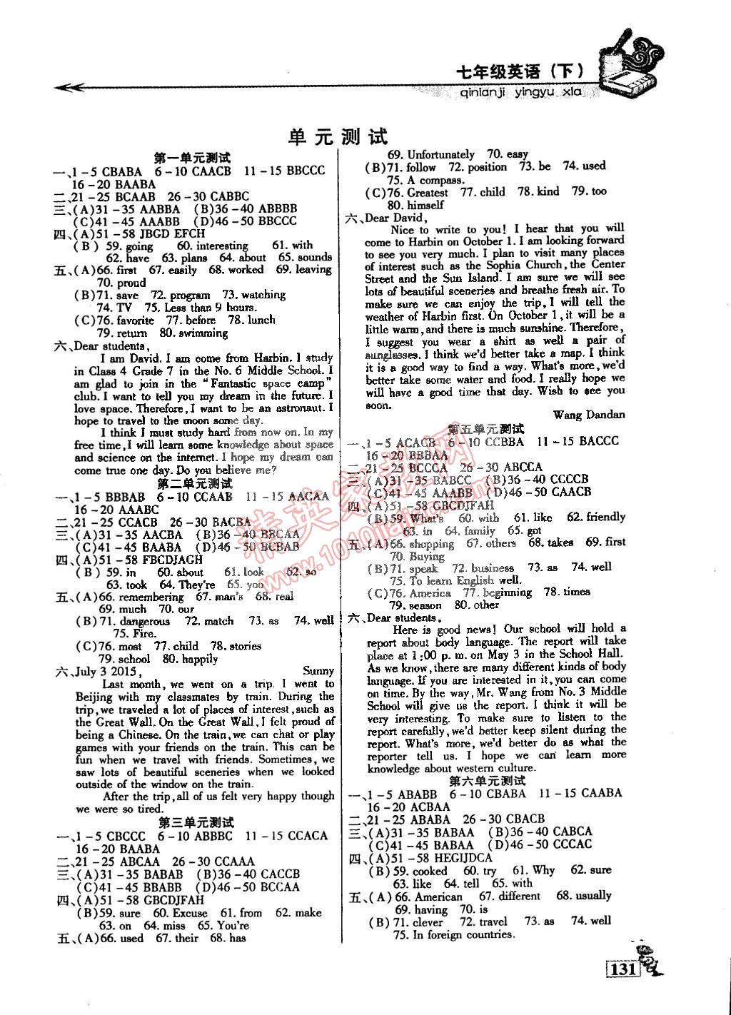 2015年名师点津专题精练单元测评七年级英语下册 第5页