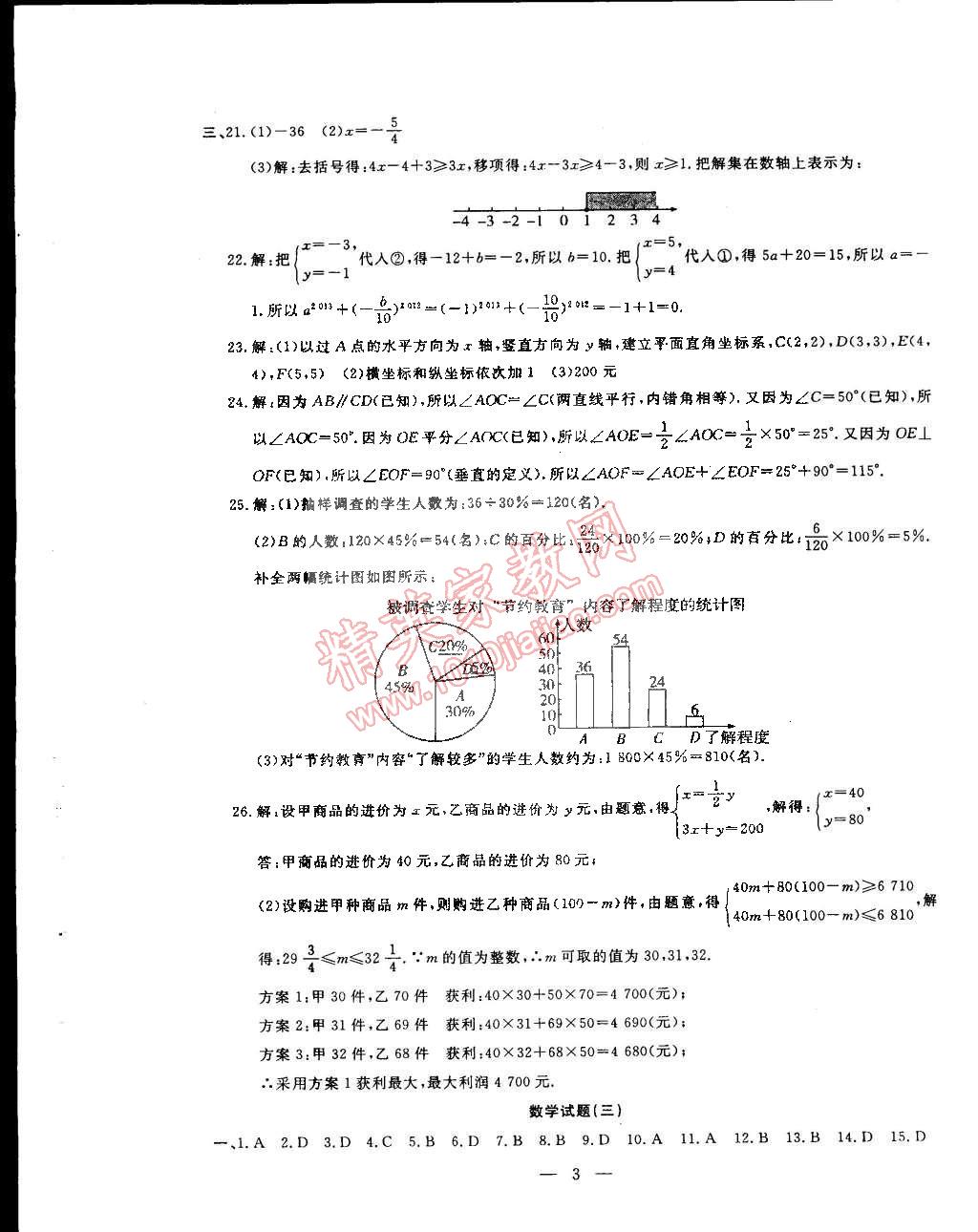 2015年期末快遞黃金8套七年級數(shù)學(xué)下冊人教版 第3頁