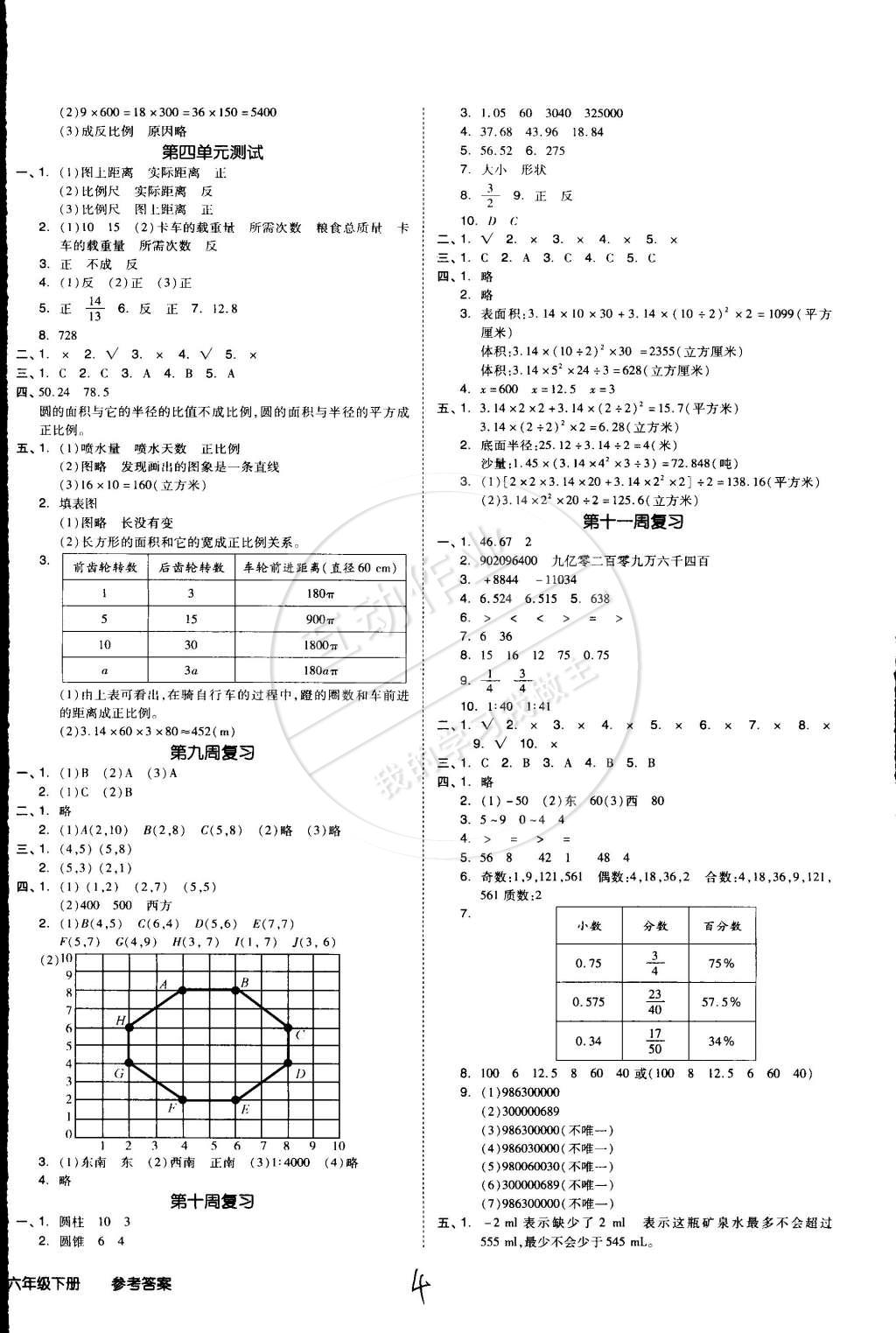 2015年同步活页测试卷全品小复习六年级数学下册北师大版 第4页