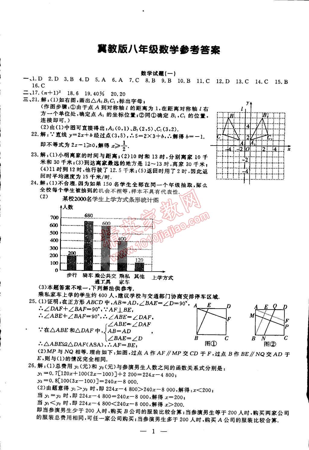 2015年期末快递黄金8套八年级数学下册冀教版 第1页