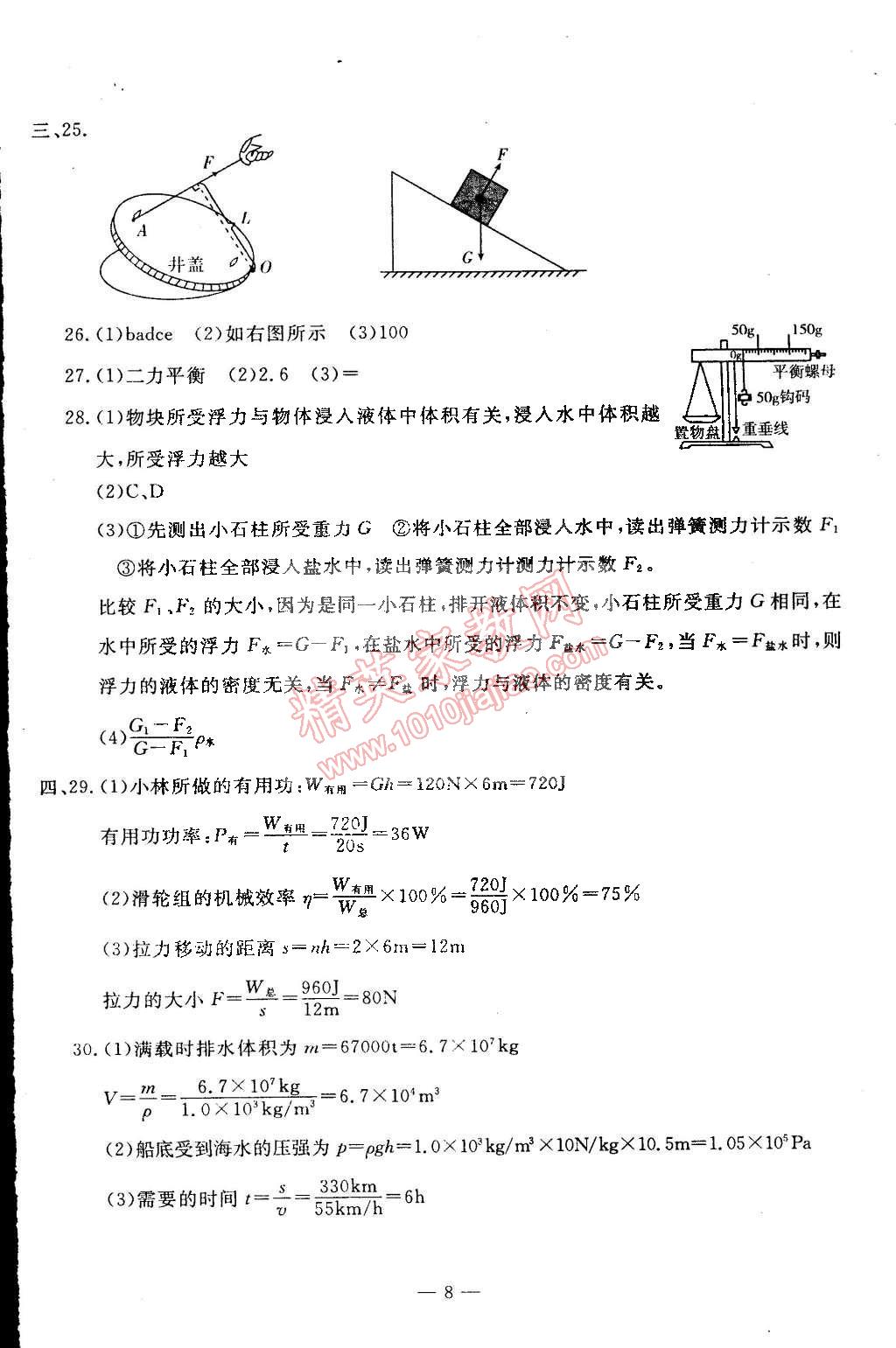 2015年期末快遞黃金8套八年級(jí)物理下冊(cè)人教版 第8頁