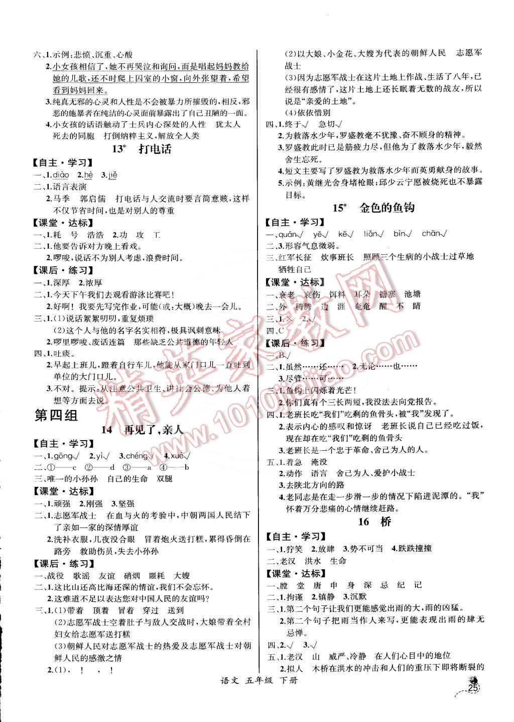 2015年同步导学案课时练五年级语文下册人教版河北专版 第5页