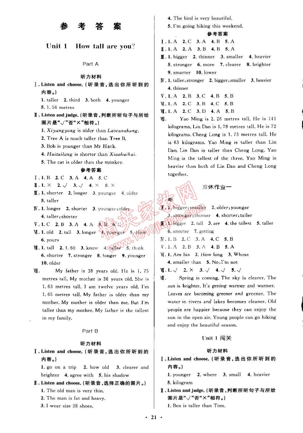 2015年小學(xué)同步測(cè)控優(yōu)化設(shè)計(jì)六年級(jí)英語(yǔ)下冊(cè)人教PEP版三起 第1頁(yè)