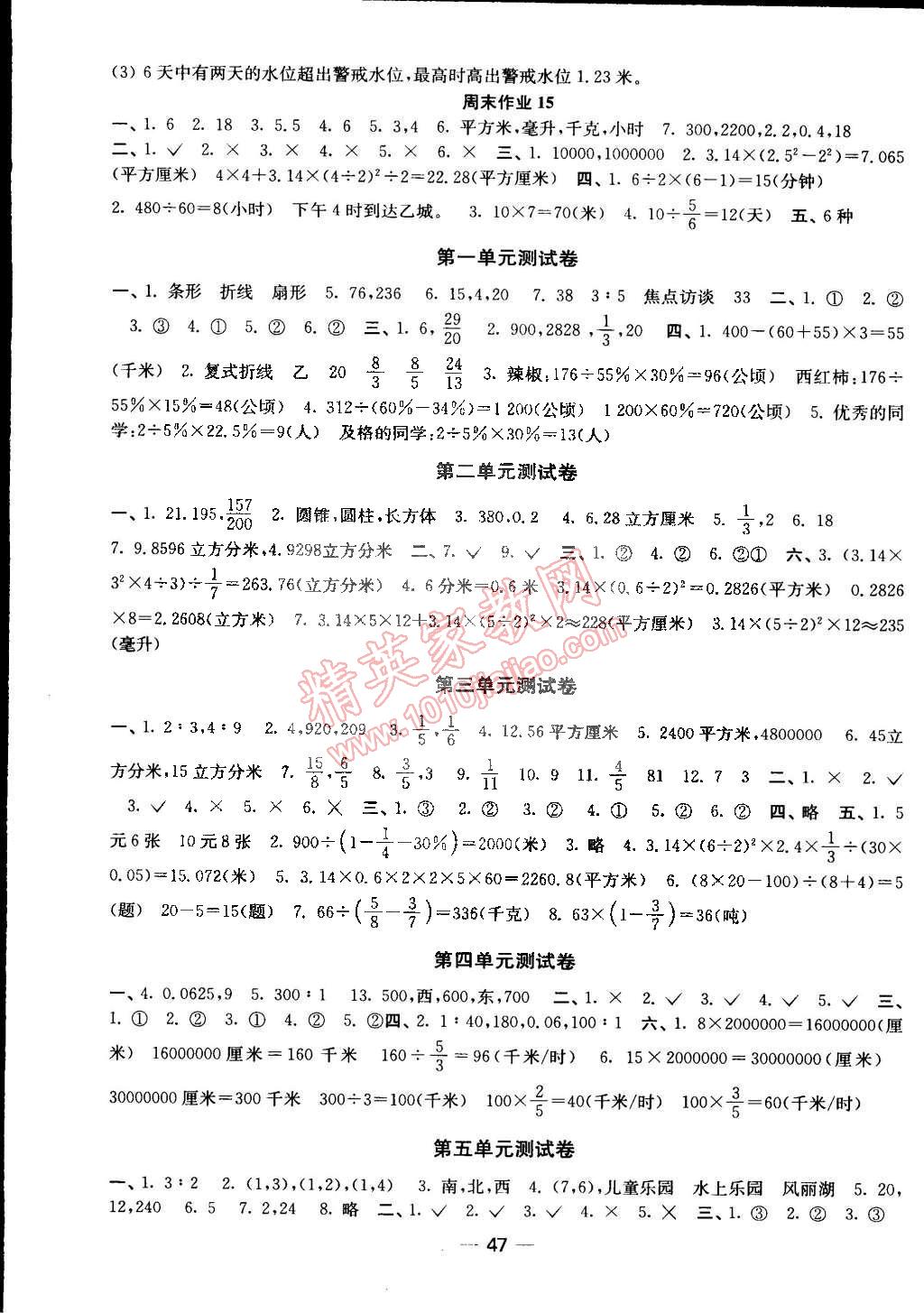 2015年随堂练1加2课时金练六年级数学下册江苏版 第7页