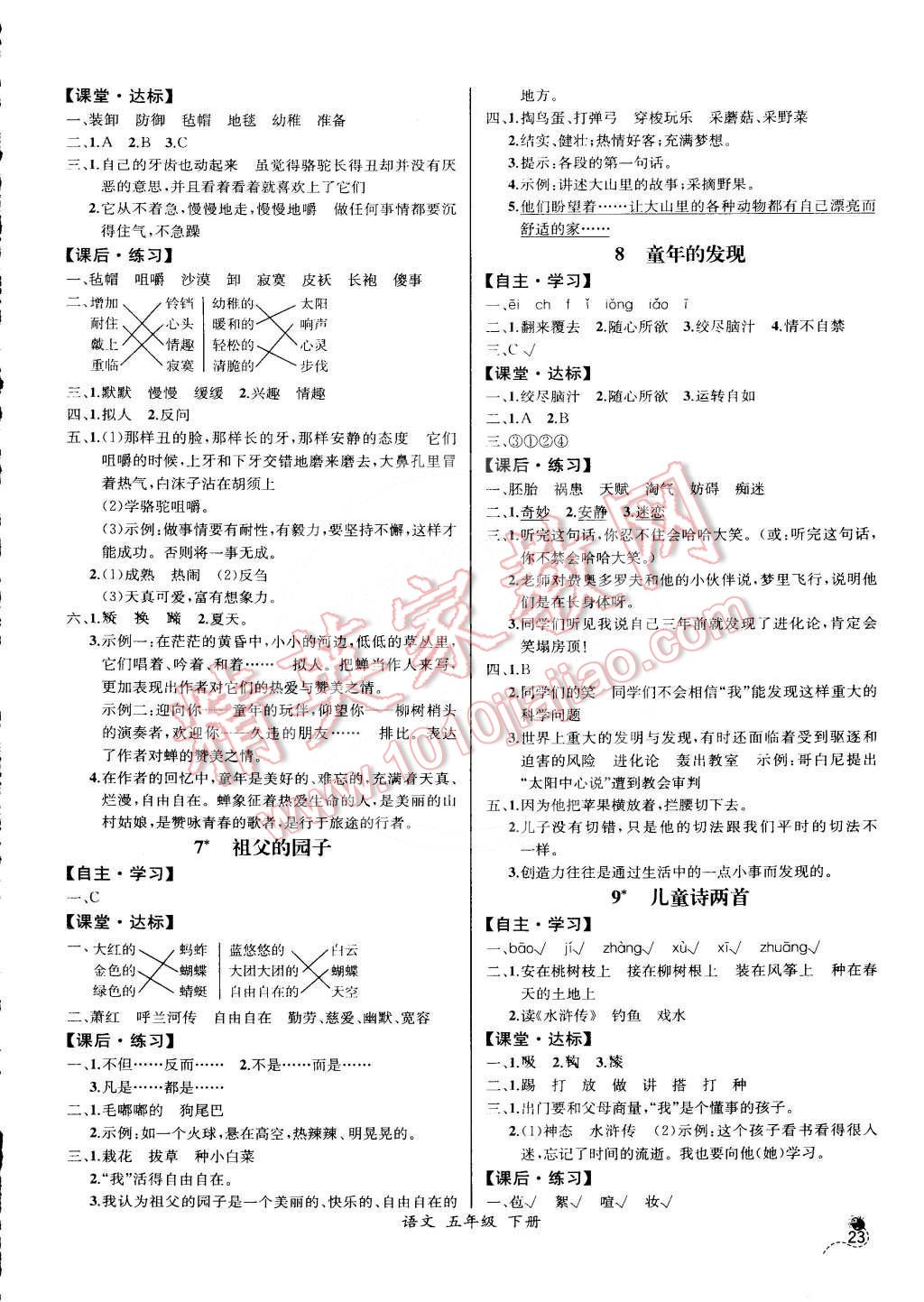 2015年同步導(dǎo)學(xué)案課時(shí)練五年級語文下冊人教版河北專版 第3頁