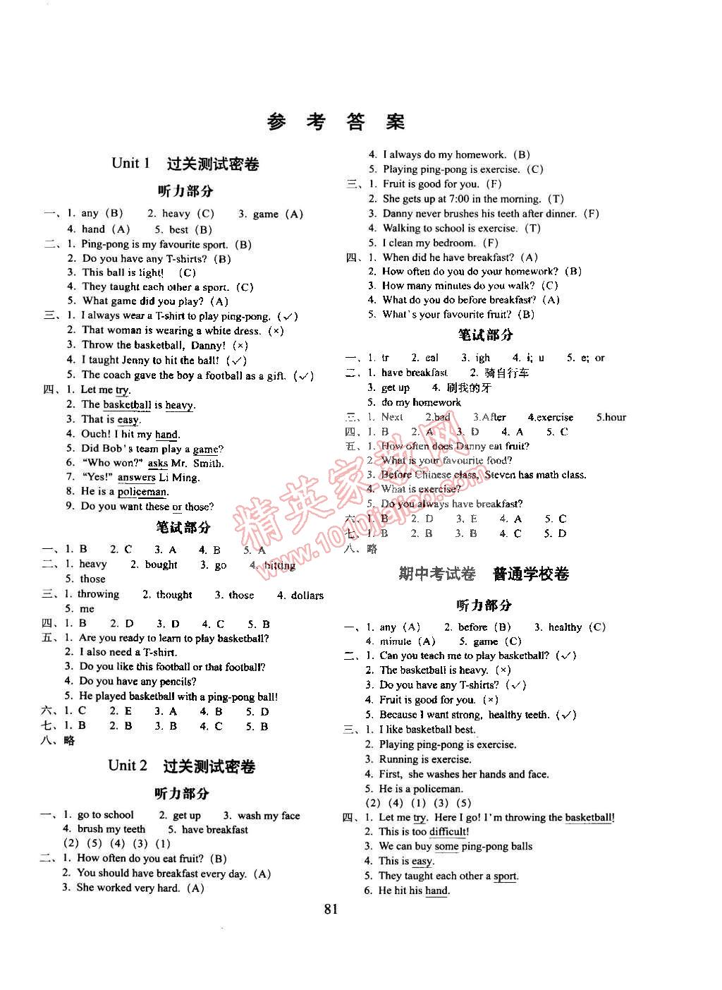 2015年期末沖刺100分六年級英語下冊冀教版 第1頁