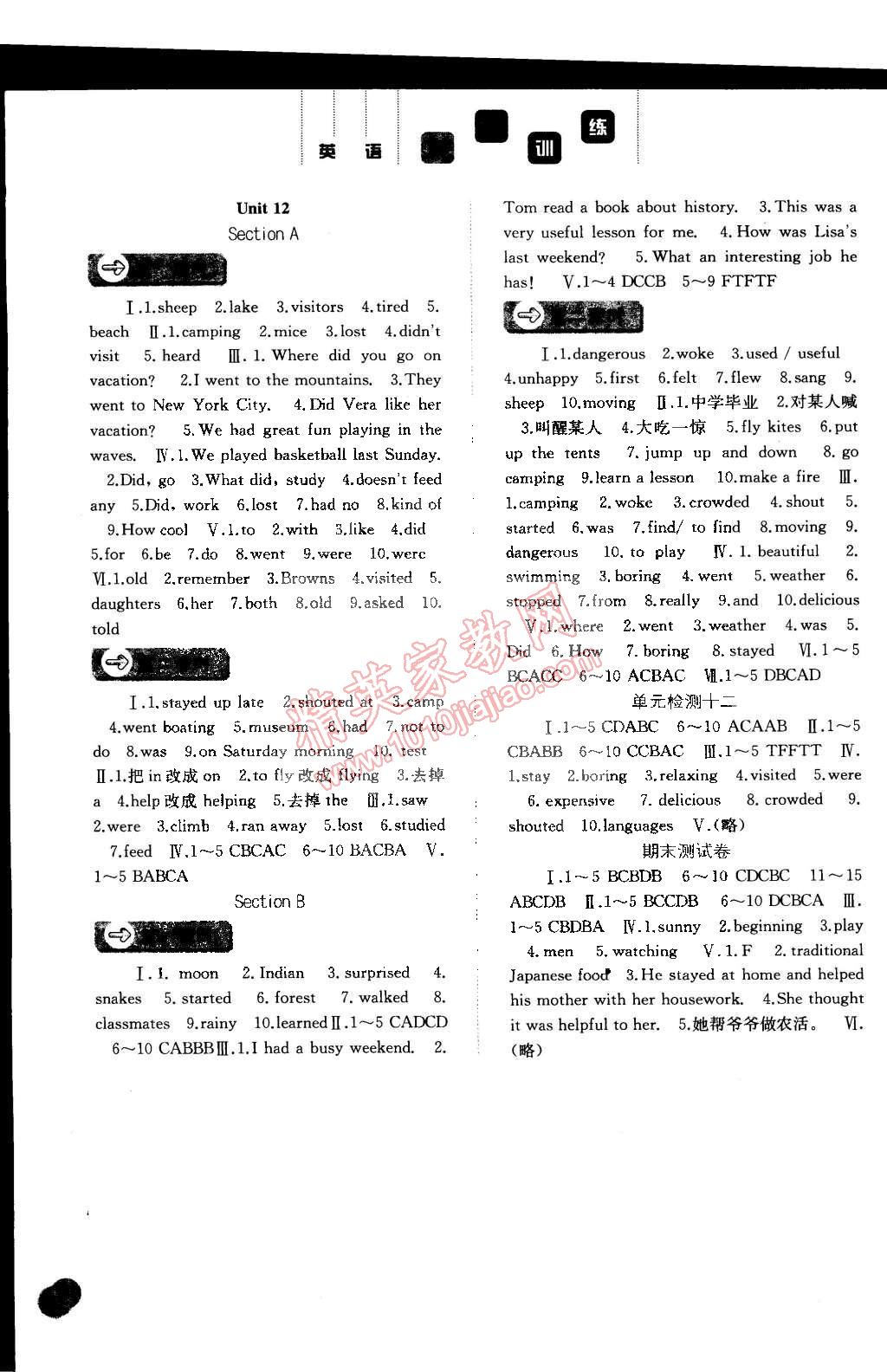 2015年同步训练七年级英语下册人教版河北人民出版社 第9页