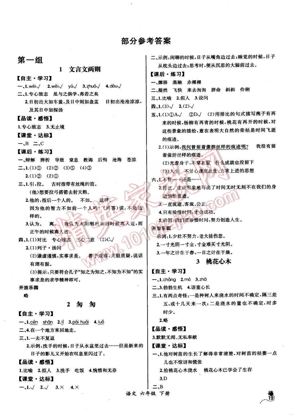 2016年同步导学案课时练六年级语文下册人教版河北专版 第1页