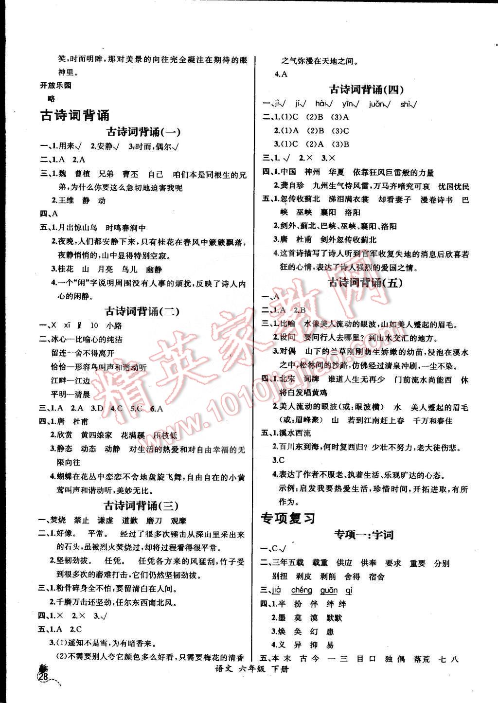 2016年同步导学案课时练六年级语文下册人教版河北专版 第10页