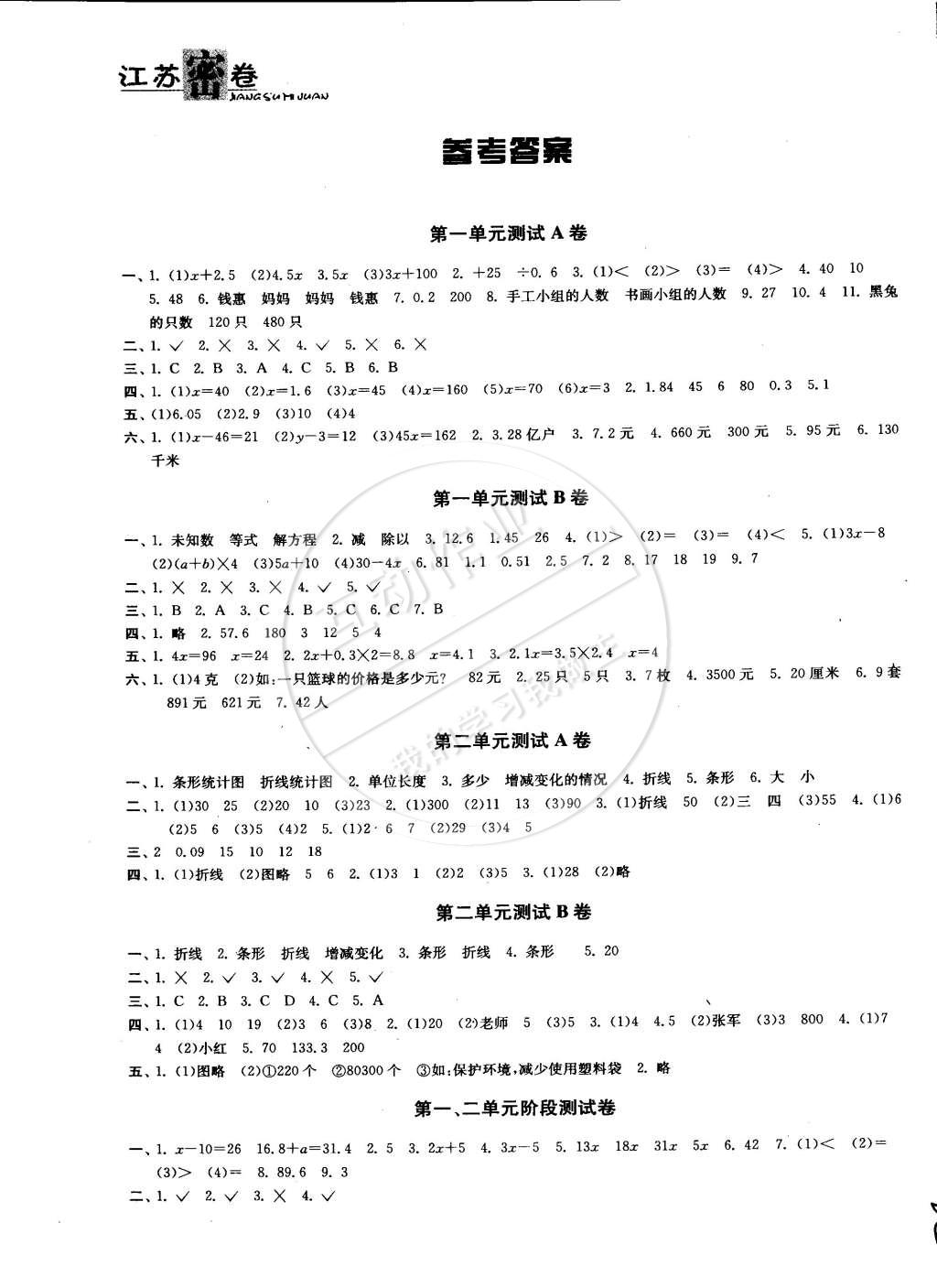 2015年江苏密卷五年级数学下册江苏版 第1页