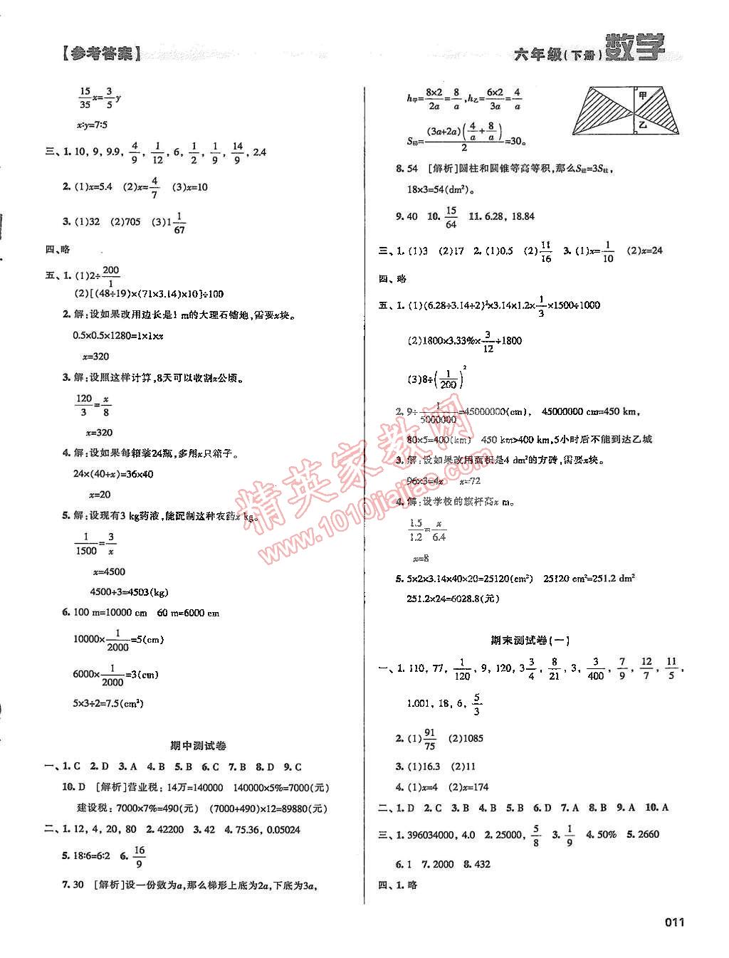 2015年学习质量监测六年级数学下册人教版 第11页