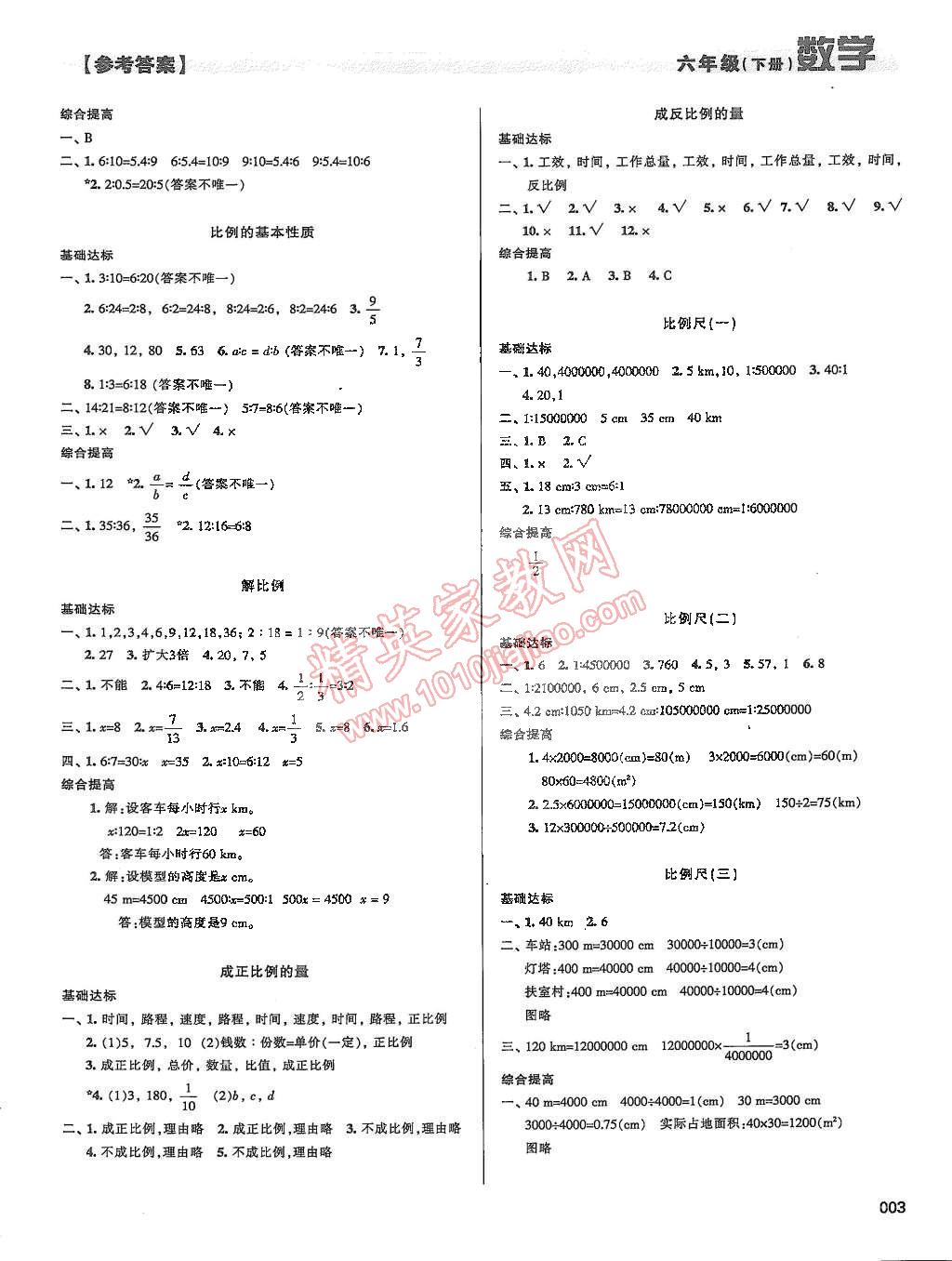 2015年学习质量监测六年级数学下册人教版 第3页