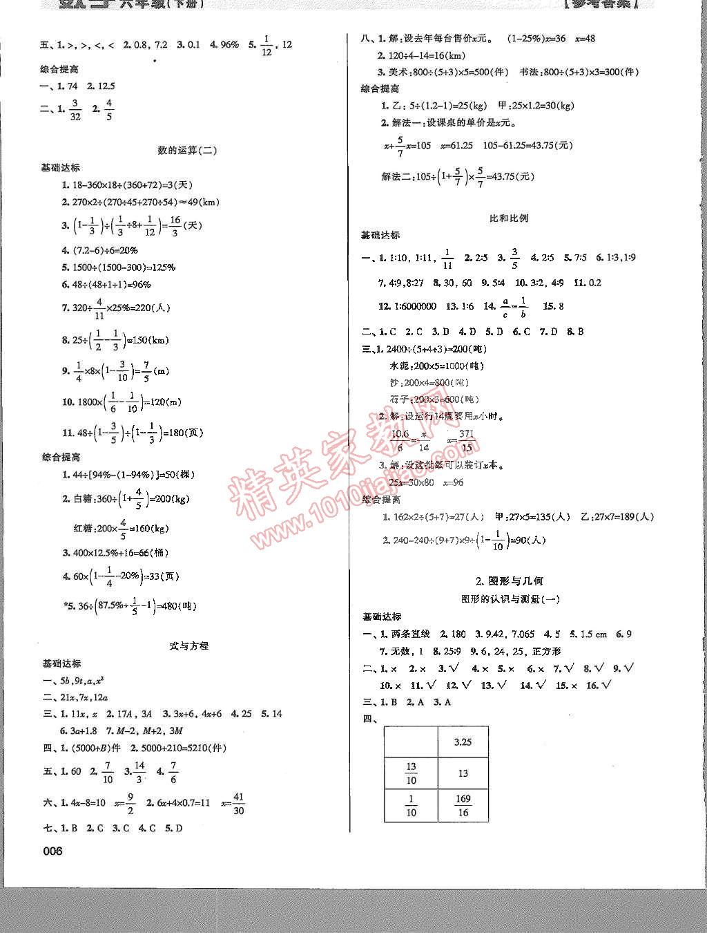 2015年学习质量监测六年级数学下册人教版 第6页