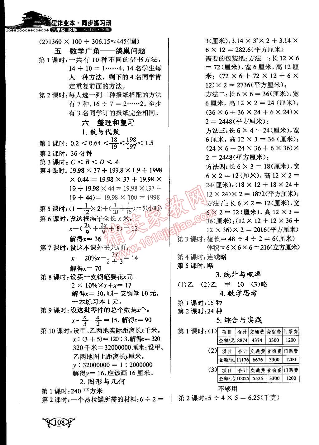 2015年長(zhǎng)江作業(yè)本同步練習(xí)冊(cè)六年級(jí)數(shù)學(xué)下冊(cè)人教版 第2頁