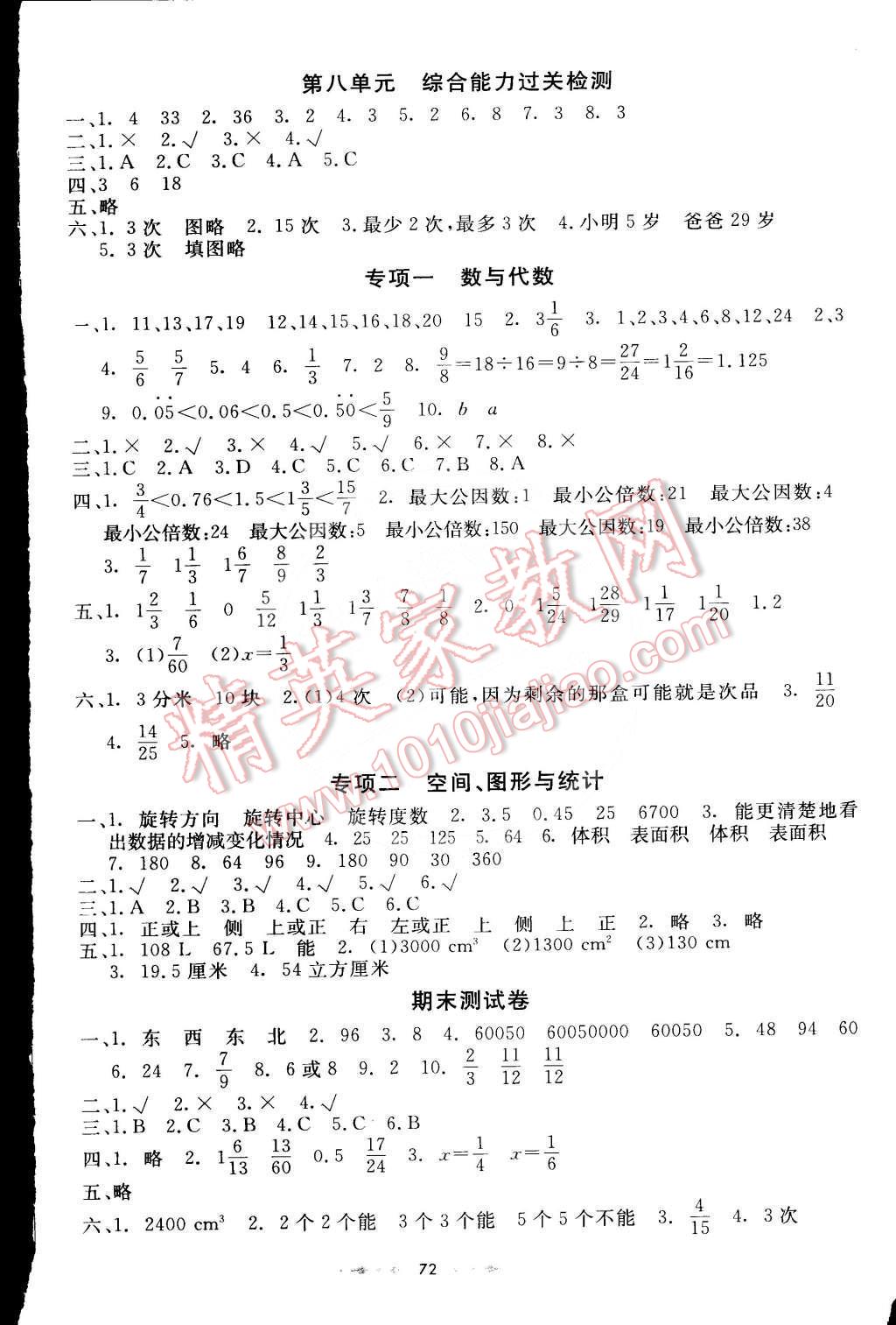 2015年金卷1号五年级数学下册人教版 第4页