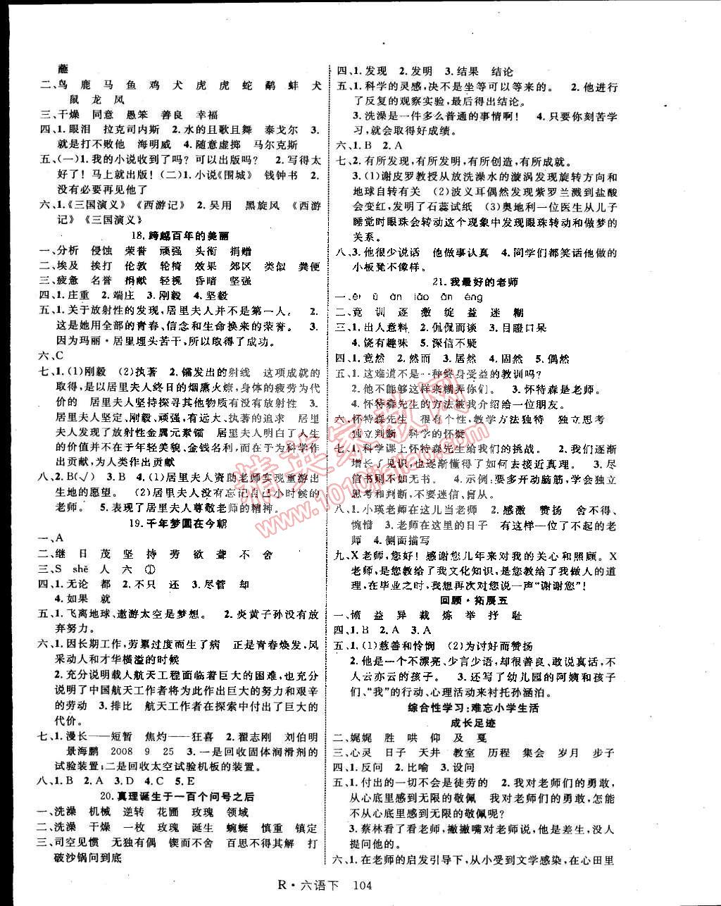 2015年课时夺冠六年级语文下册人教版 第4页