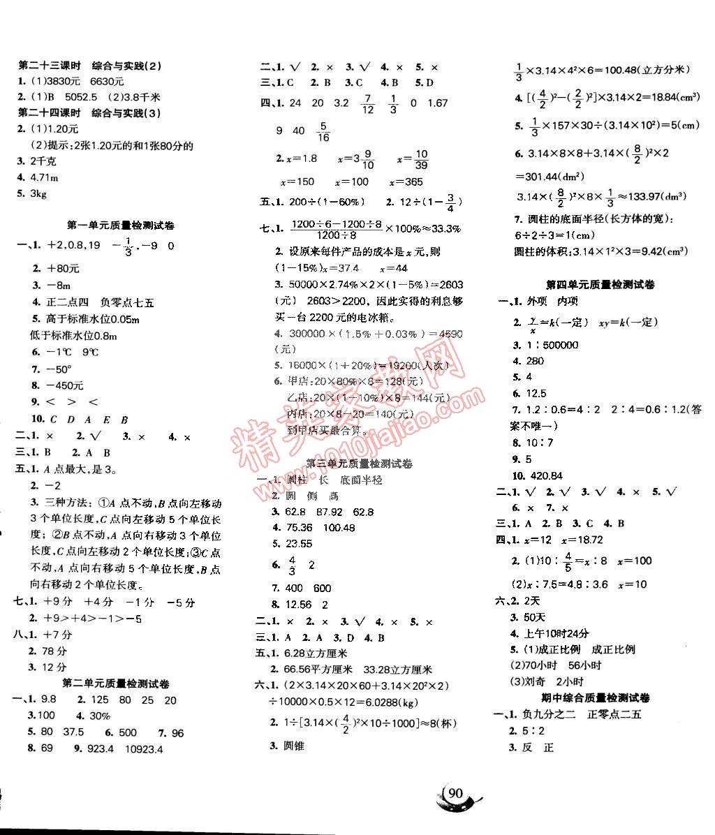 2015年名師三導(dǎo)學(xué)練考小博士作業(yè)本六年級數(shù)學(xué)下冊人教版 第6頁