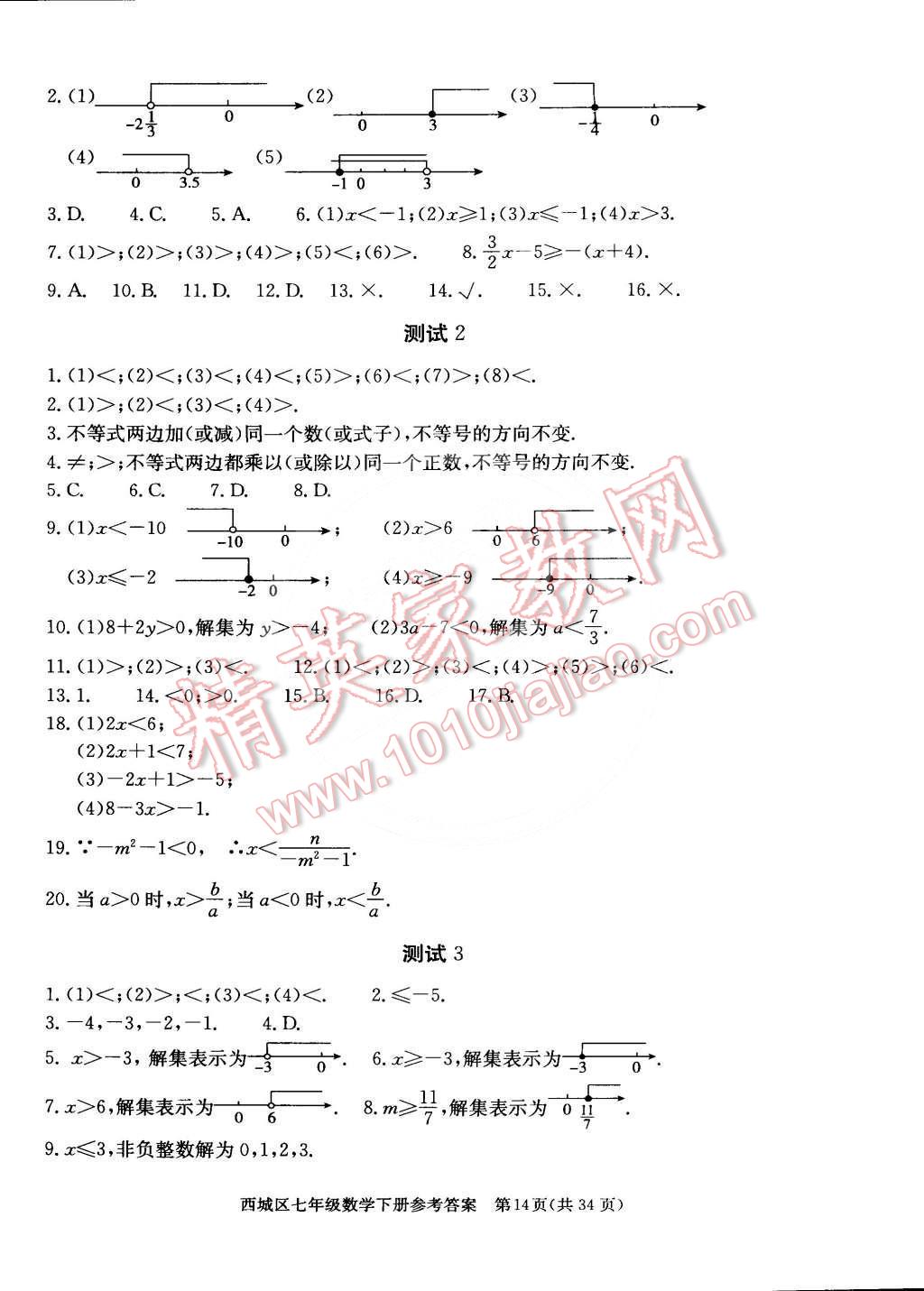 2015年学习探究诊断七年级数学下册 第14页