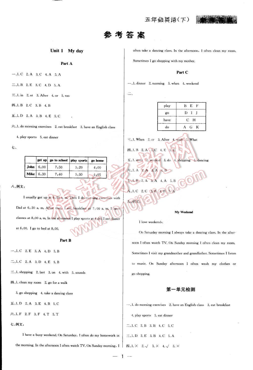 2015年提分教练五年级英语下册人教版 第1页