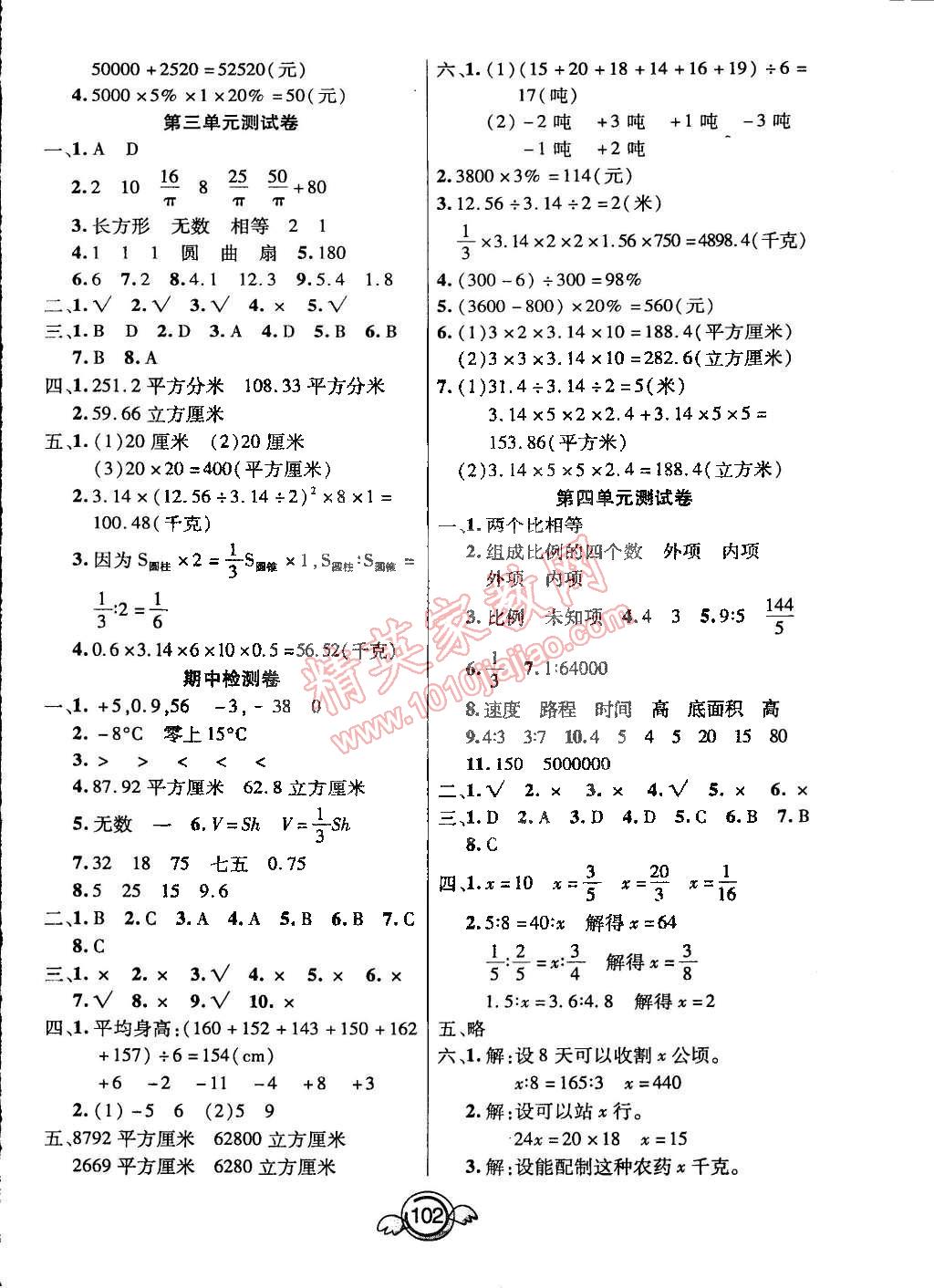 2015年一本好卷六年级数学下册人教版 第2页