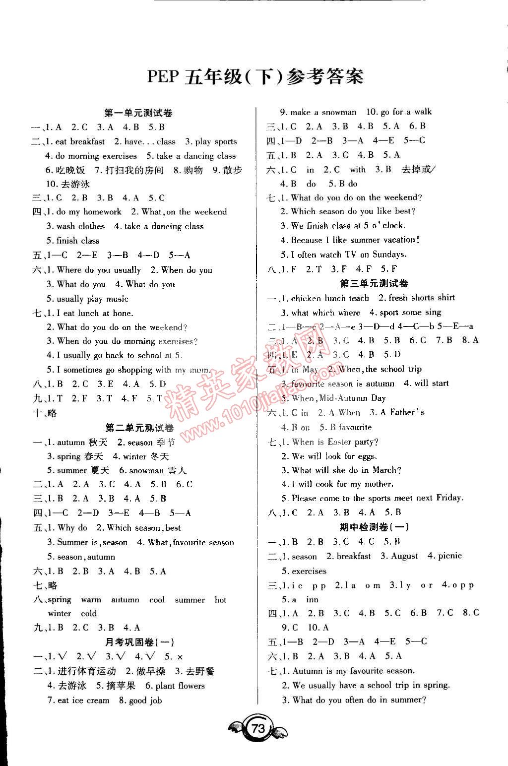 2015年一本好卷五年級(jí)英語(yǔ)下冊(cè)人教PEP版 第1頁(yè)