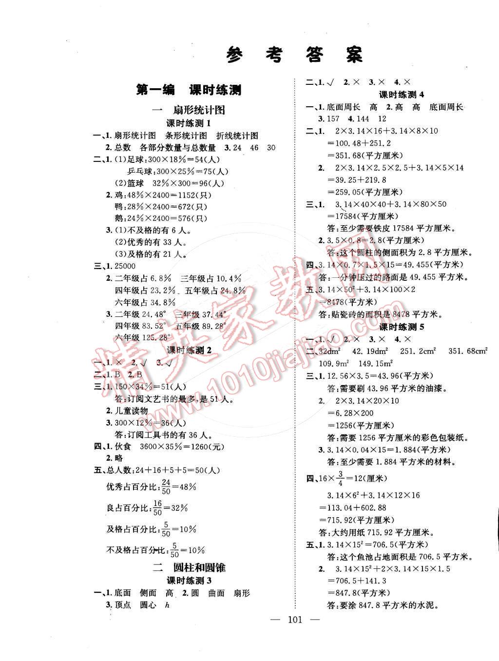 2015年學(xué)業(yè)測評課時練測加全程測控六年級數(shù)學(xué)下冊蘇教版 第1頁