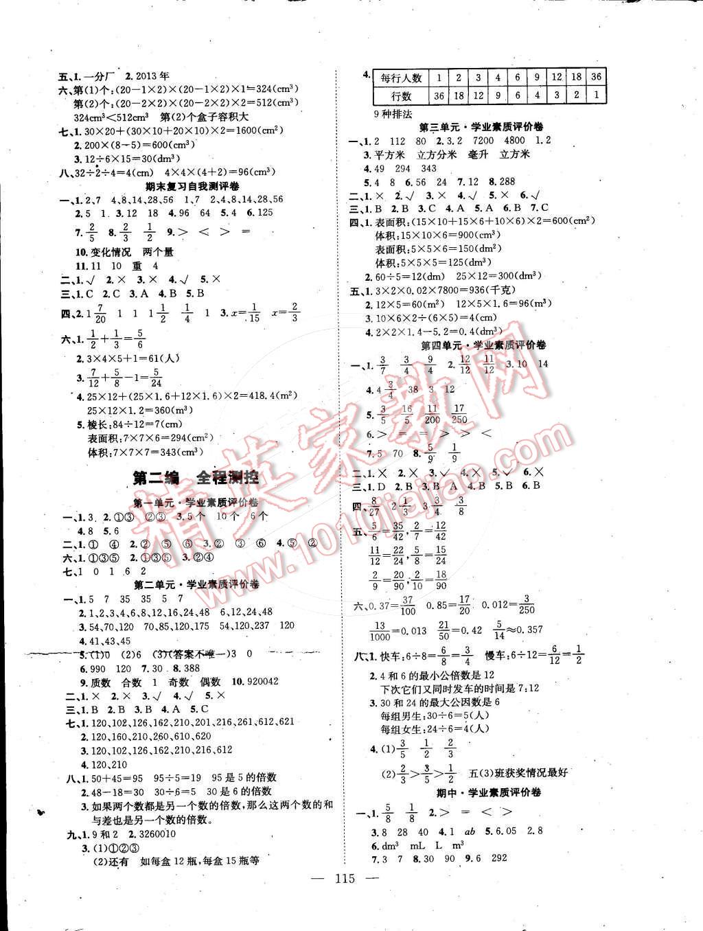 2015年學(xué)業(yè)測評課時練測加全程測控五年級數(shù)學(xué)下冊人教版 第7頁