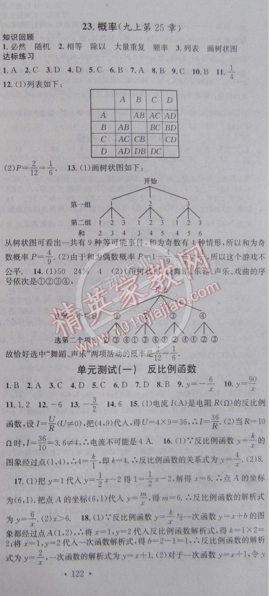 2015年名校課堂助教型教輔九年級數(shù)學(xué)下冊人教版 參考答案第22頁