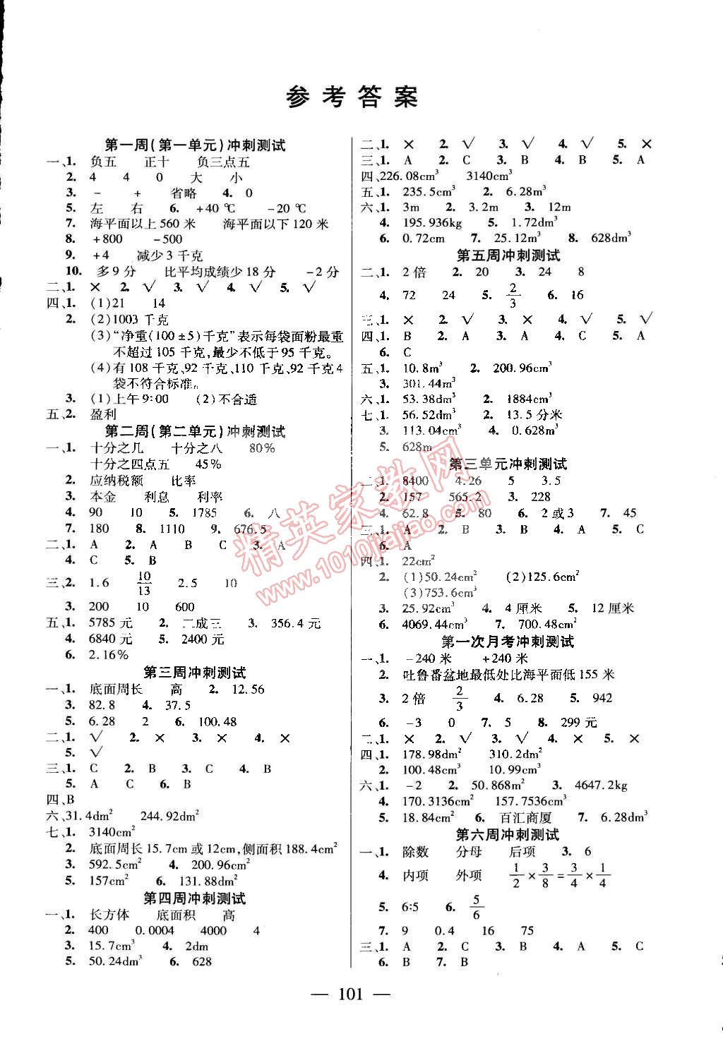 2015年精英教程過(guò)關(guān)沖刺100分六年級(jí)數(shù)學(xué)下冊(cè)人教版 第1頁(yè)