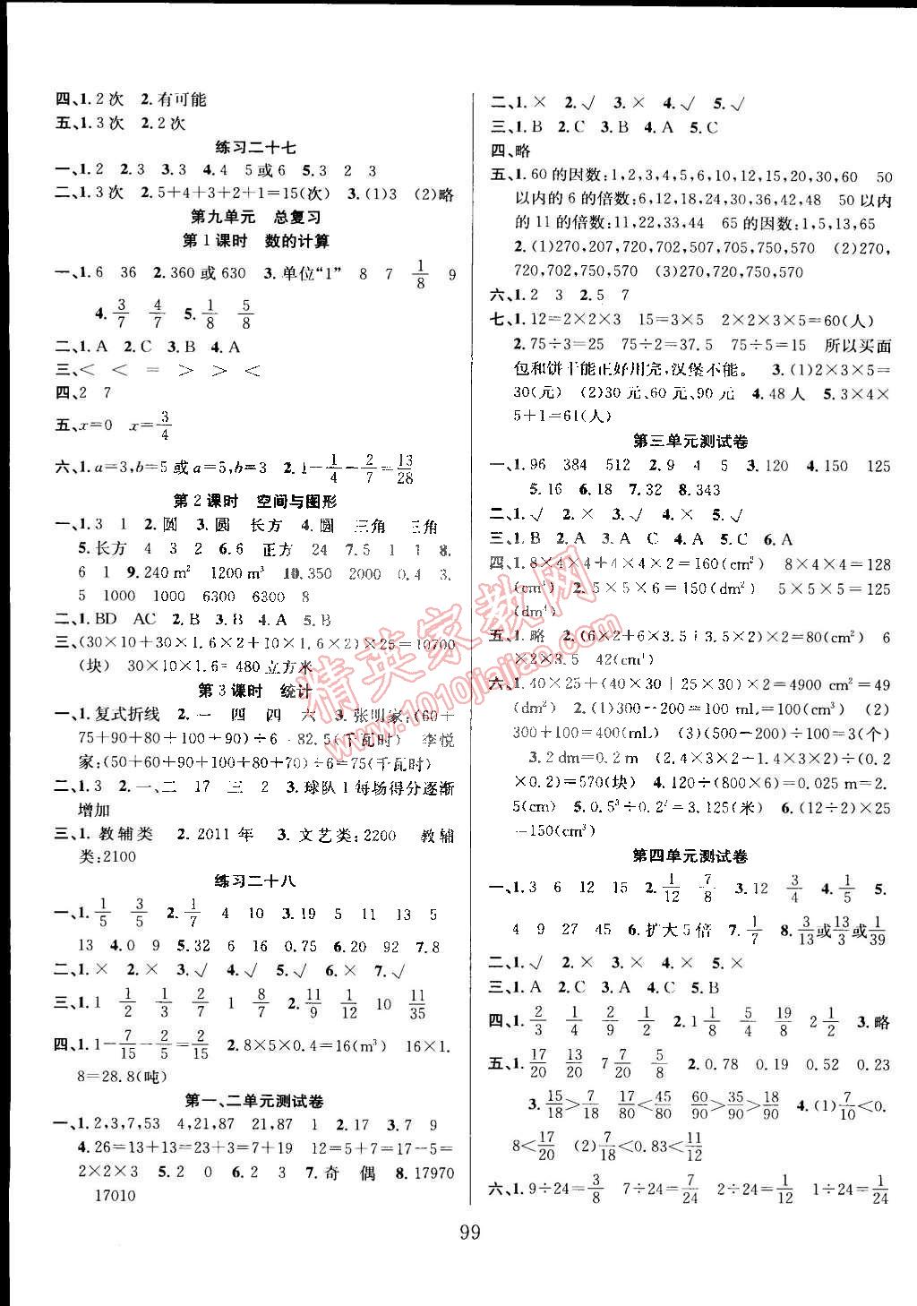 2015年陽光課堂課時作業(yè)五年級數(shù)學下冊人教版 第7頁