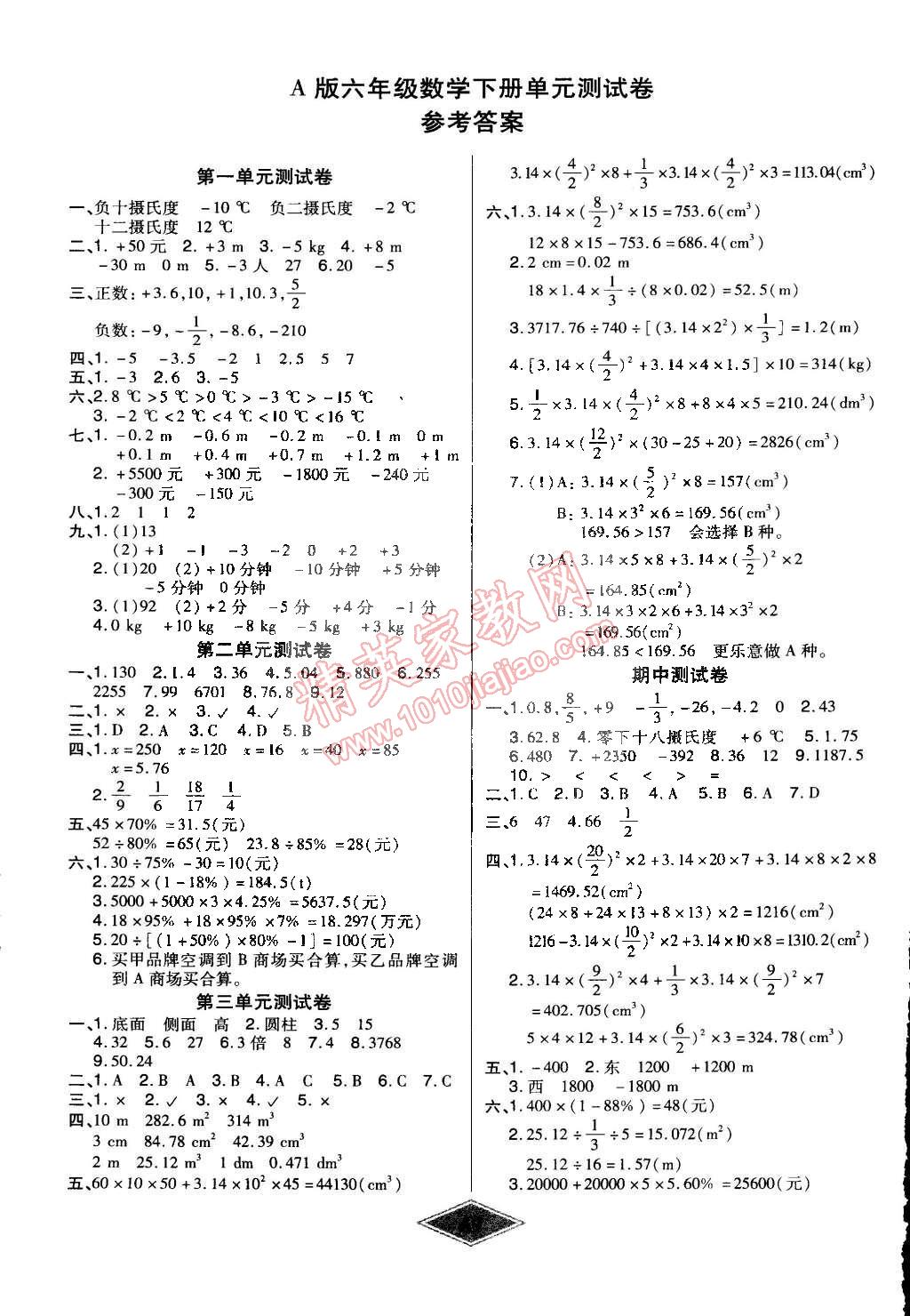 2015年黃岡新思維培優(yōu)單元加期末卷六年級數(shù)學(xué)下冊人教版 第1頁