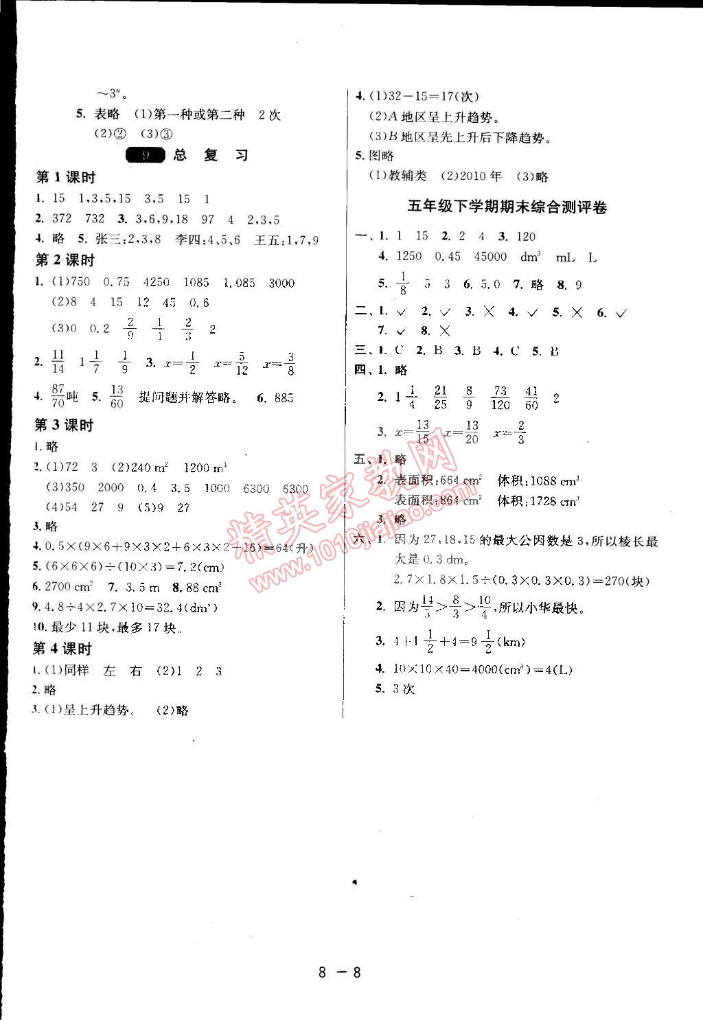 2015年1課3練單元達標(biāo)測試五年級數(shù)學(xué)下冊人教版 第8頁