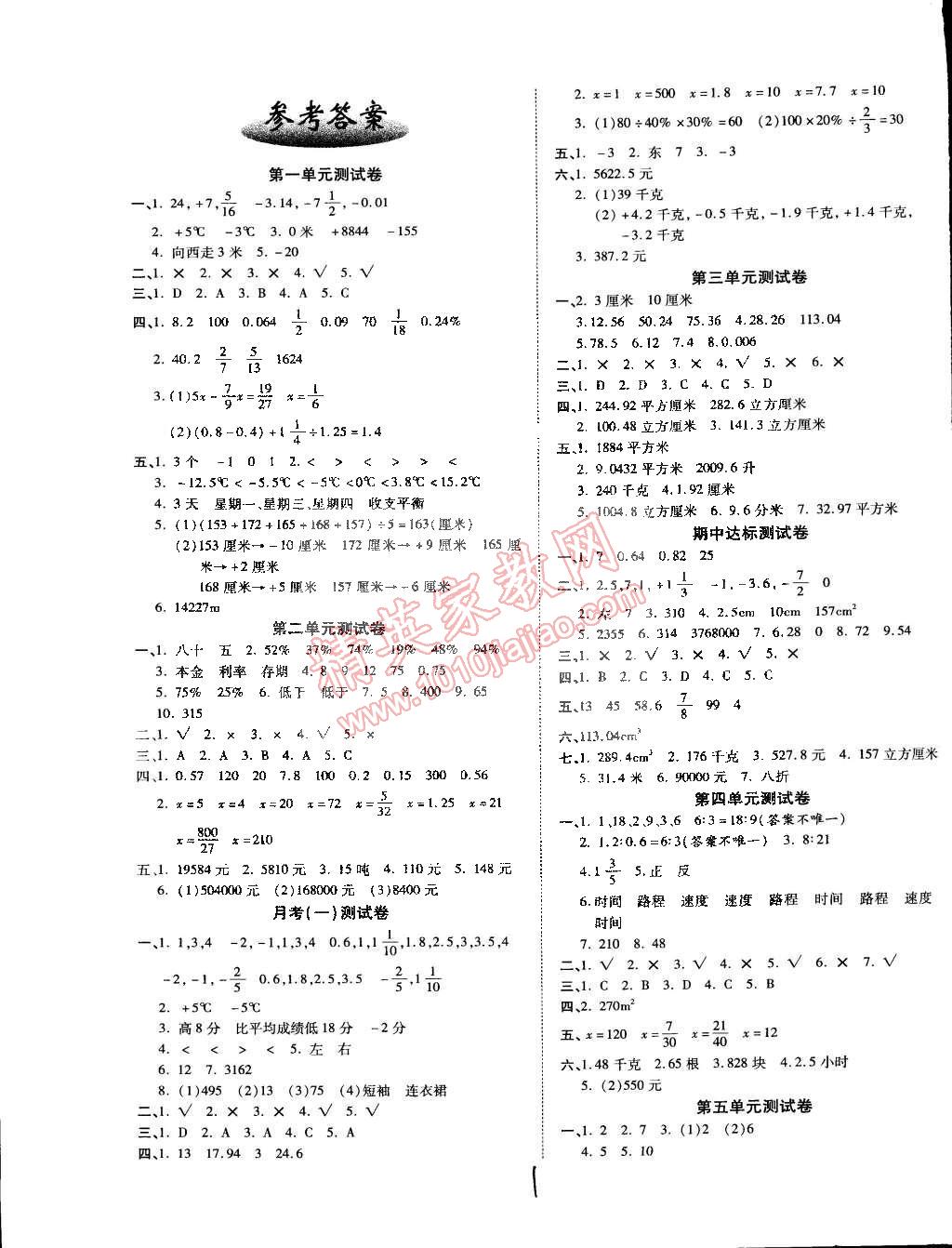 2015年ABC考王全優(yōu)卷六年級數(shù)學(xué)下冊人教版 第1頁