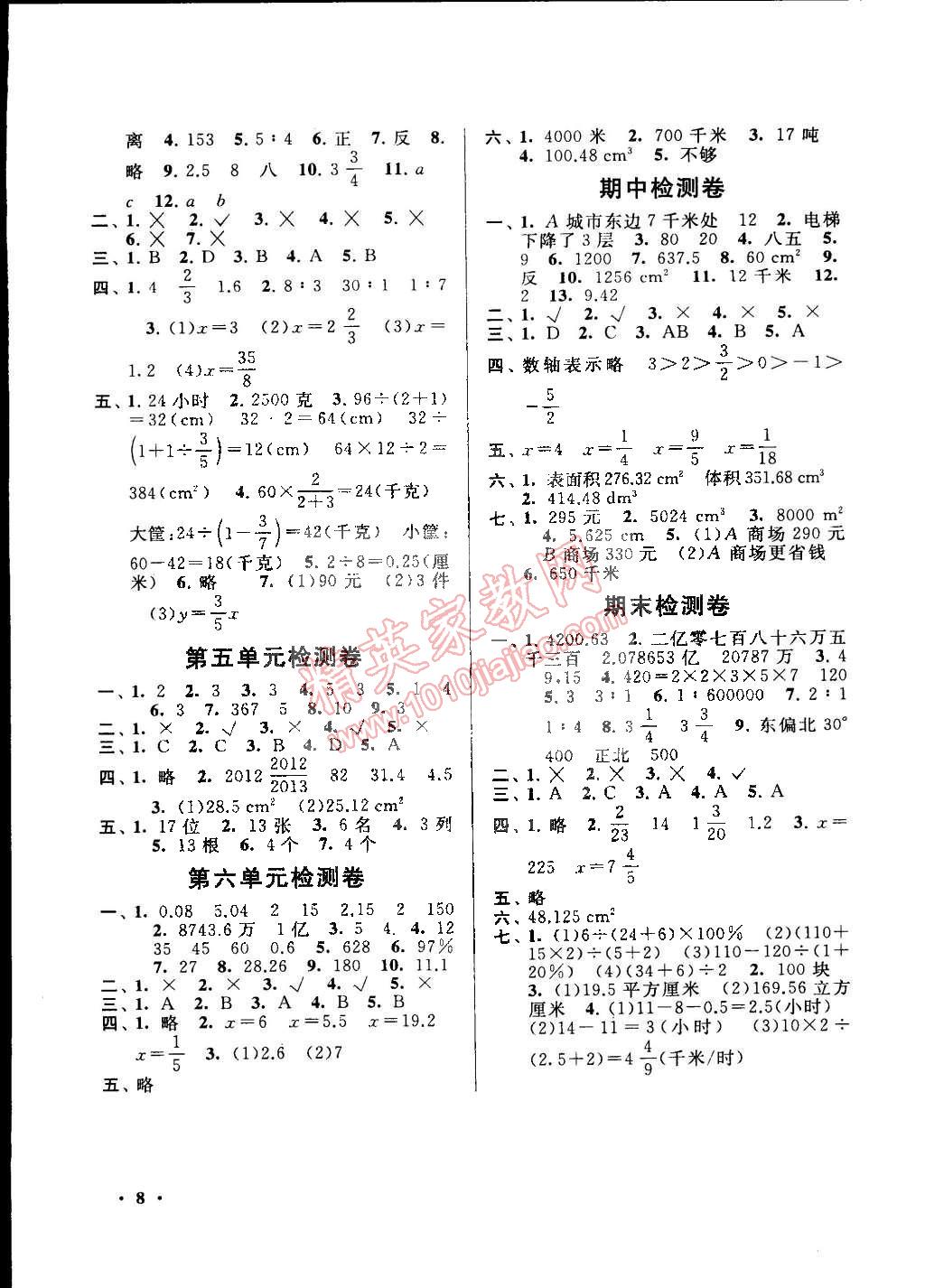 2015年啟東黃岡作業(yè)本六年級(jí)數(shù)學(xué)下冊(cè)人教版 第8頁